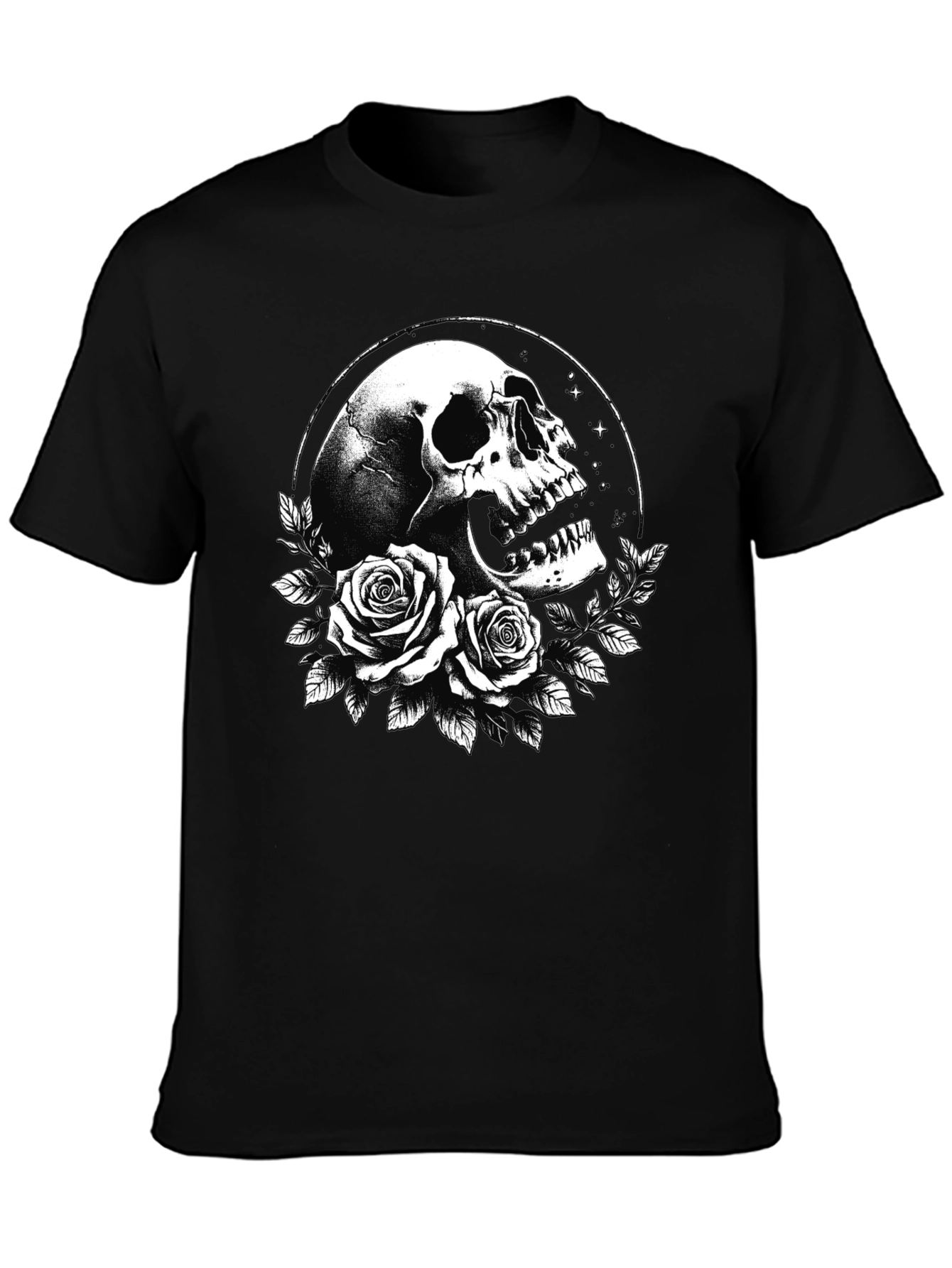 Skull & Roses Graphic T-Shirt - Black