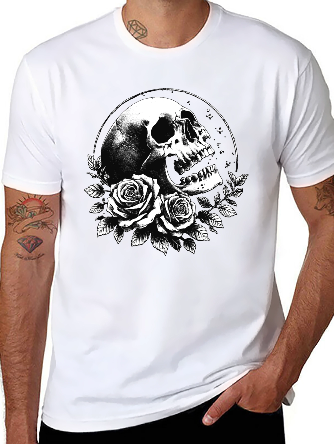 Skull & Roses Graphic T-Shirt - Black
