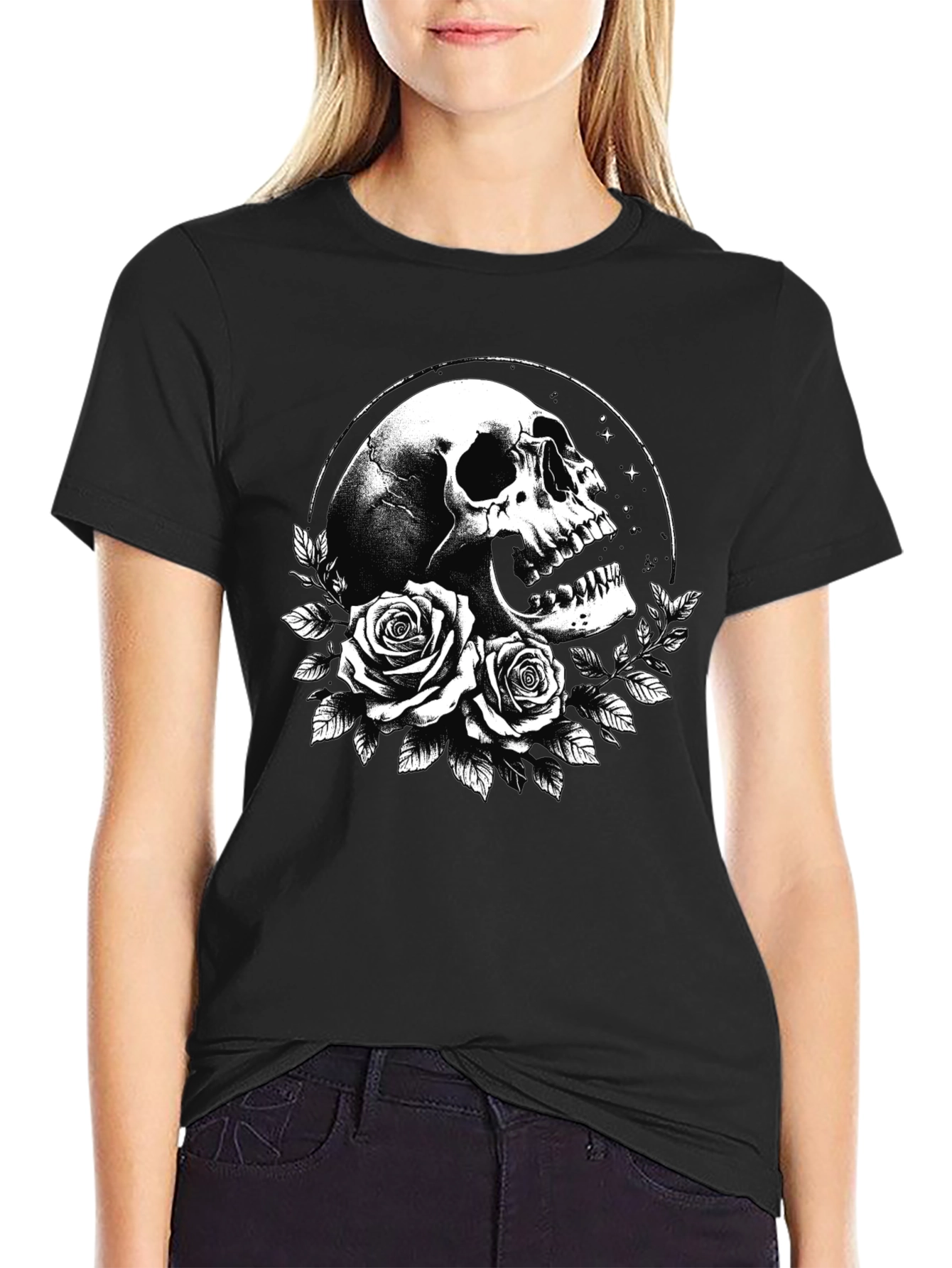 Skull & Roses Graphic T-Shirt - Black