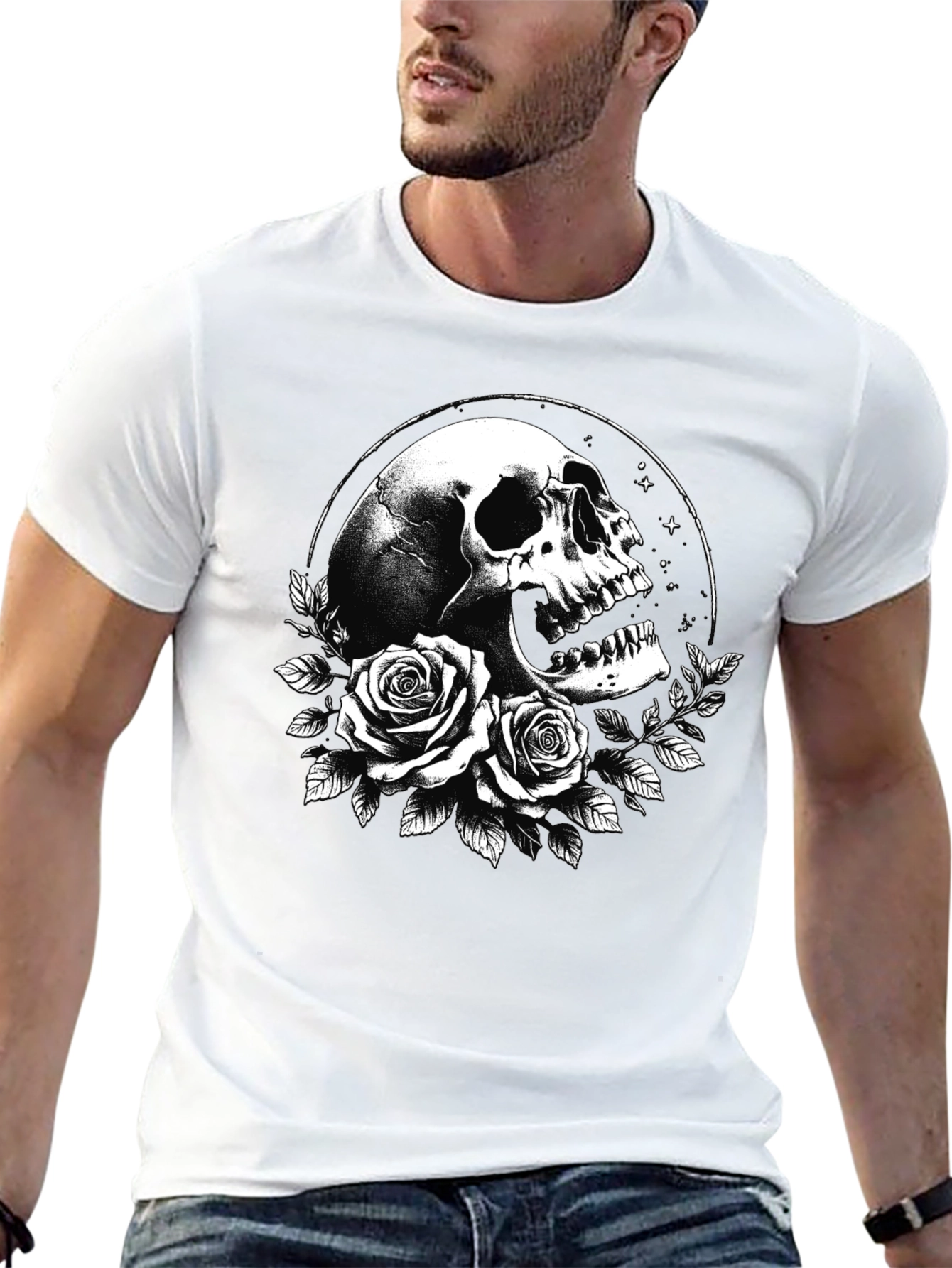 Skull & Roses Graphic T-Shirt - Black