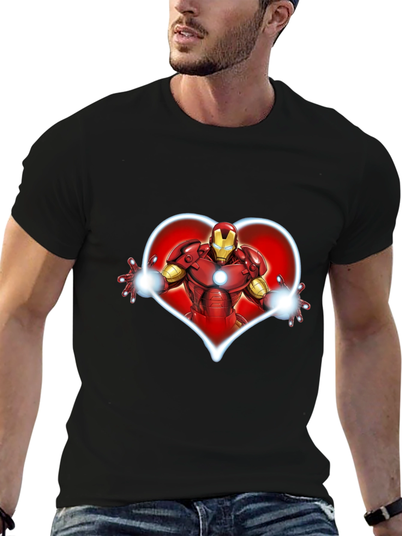 Iron Man Heart Graphic Black T-Shirt