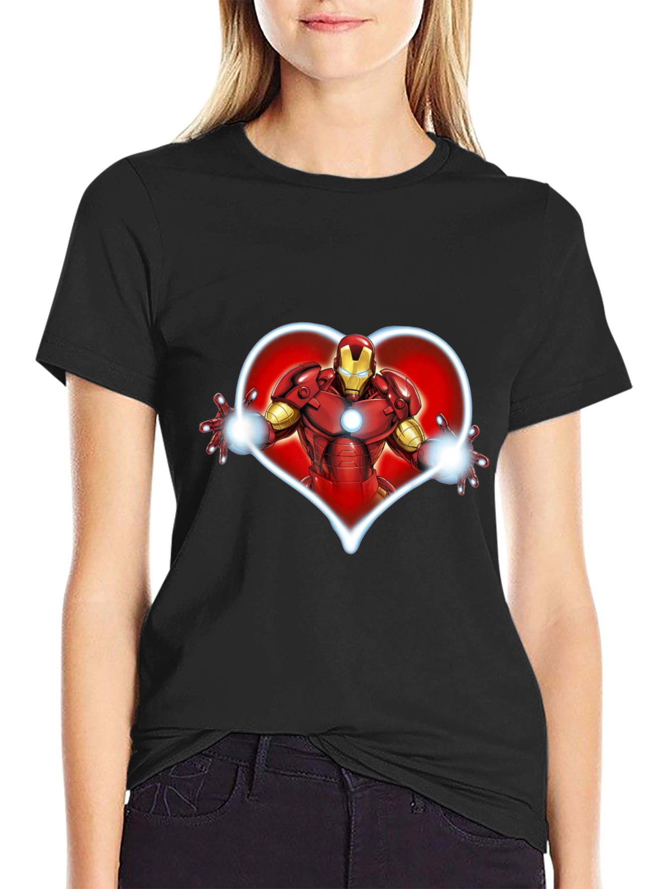 Iron Man Heart Graphic Black T-Shirt