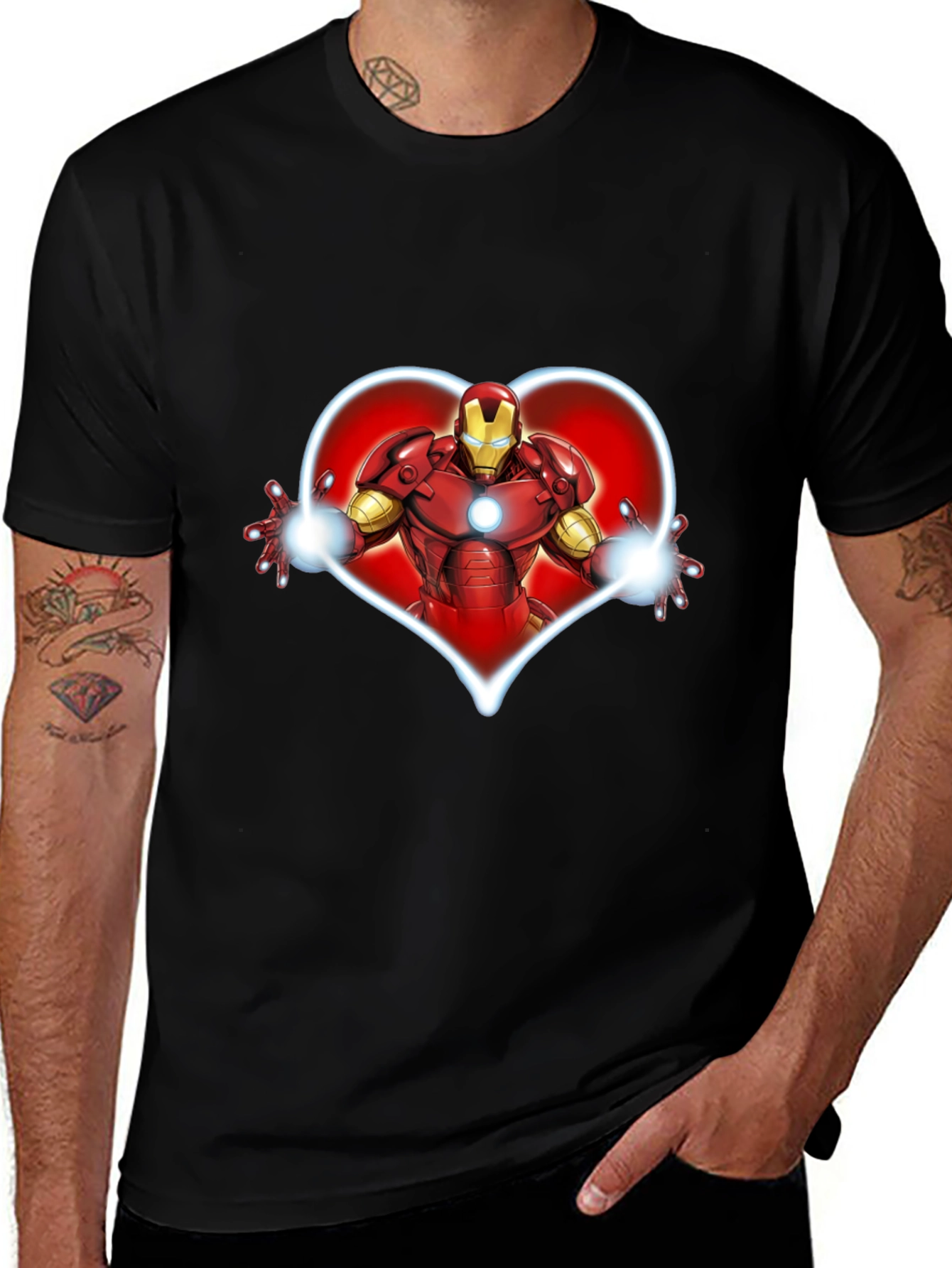 Iron Man Heart Graphic Black T-Shirt