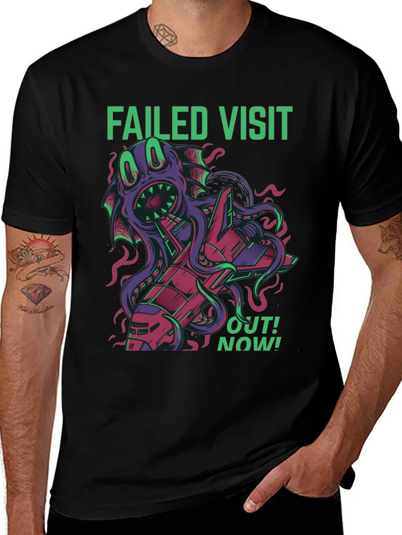 Failed Visit Graphic Tee - Sci-Fi Alien Octopus T-Shirt