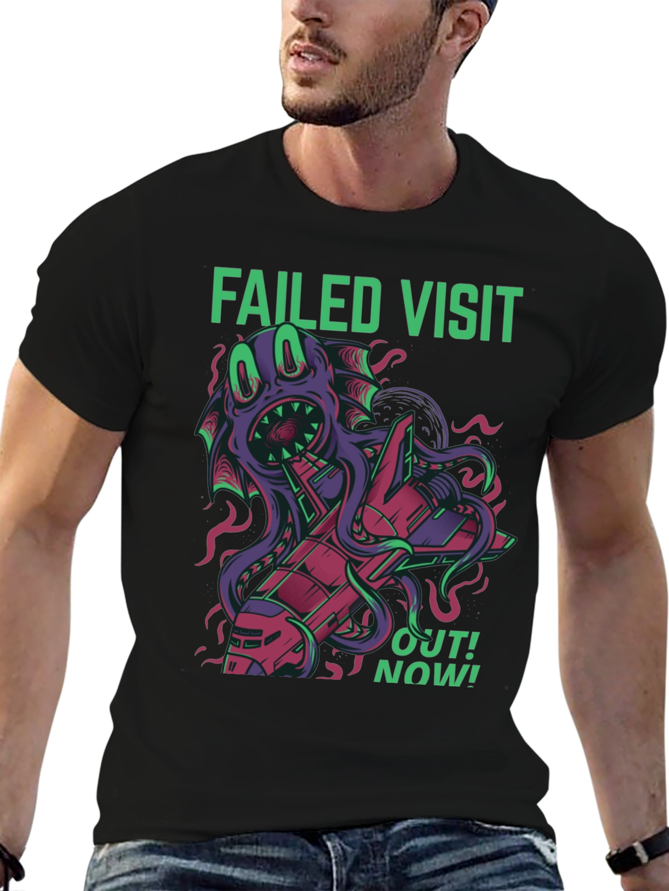 Failed Visit Graphic Tee - Sci-Fi Alien Octopus T-Shirt