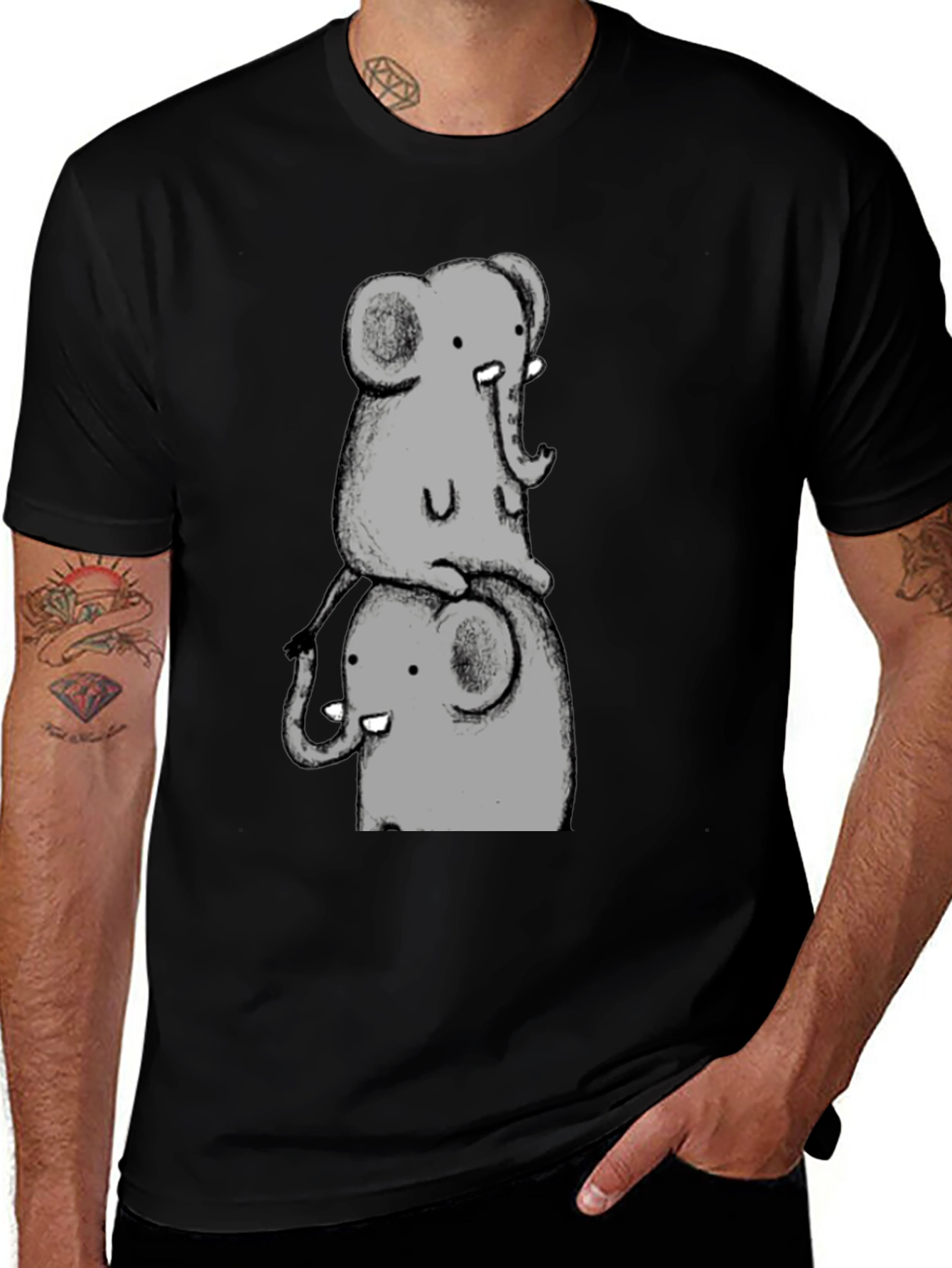 Elephant Stack Black T-Shirt