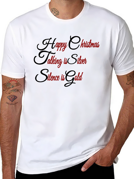 Festive Slogan Tee: Happy Christmas Silver Gold!