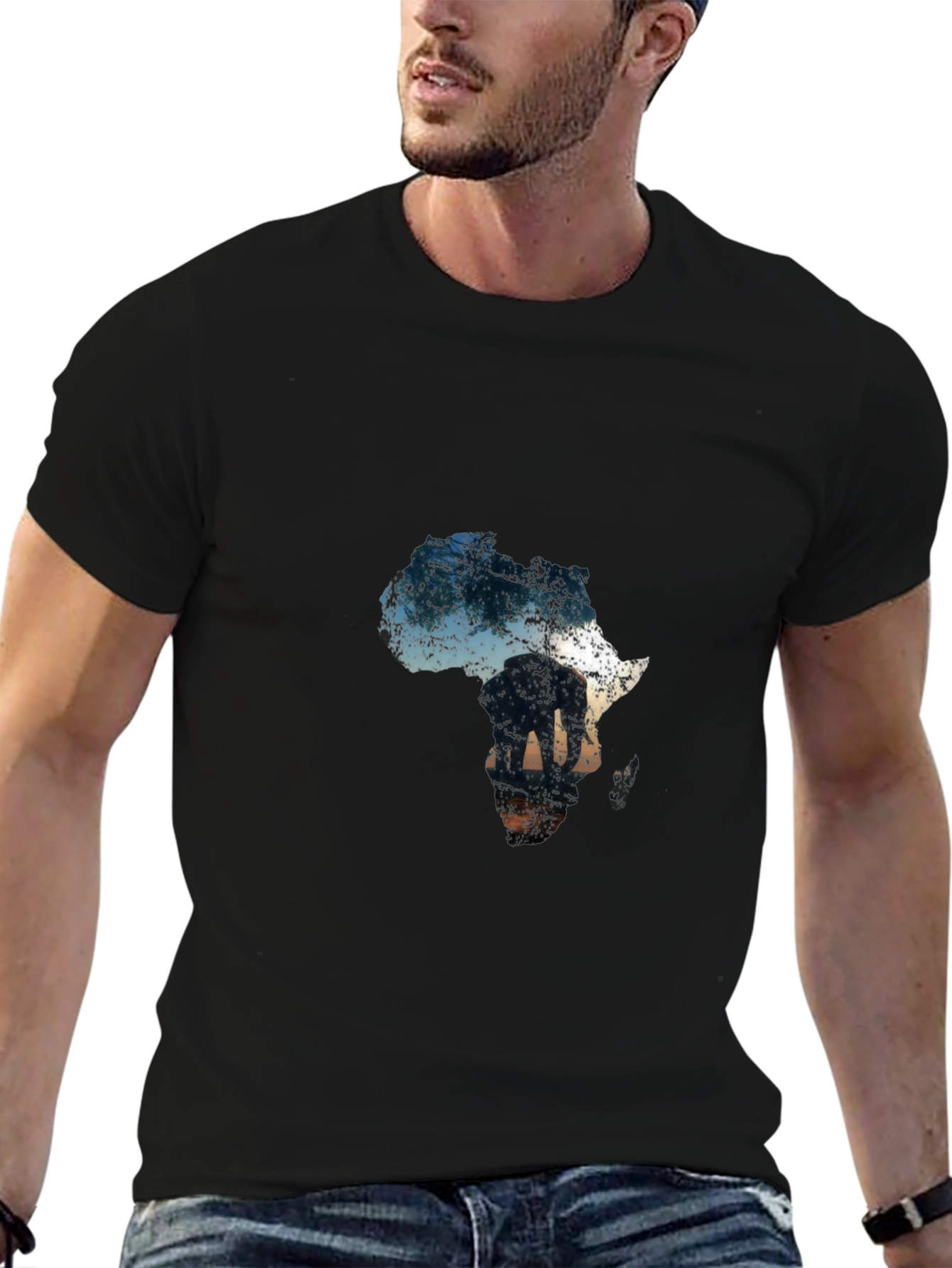 Africa Elephant Graphic Tee - Black Cotton Casual Shirt