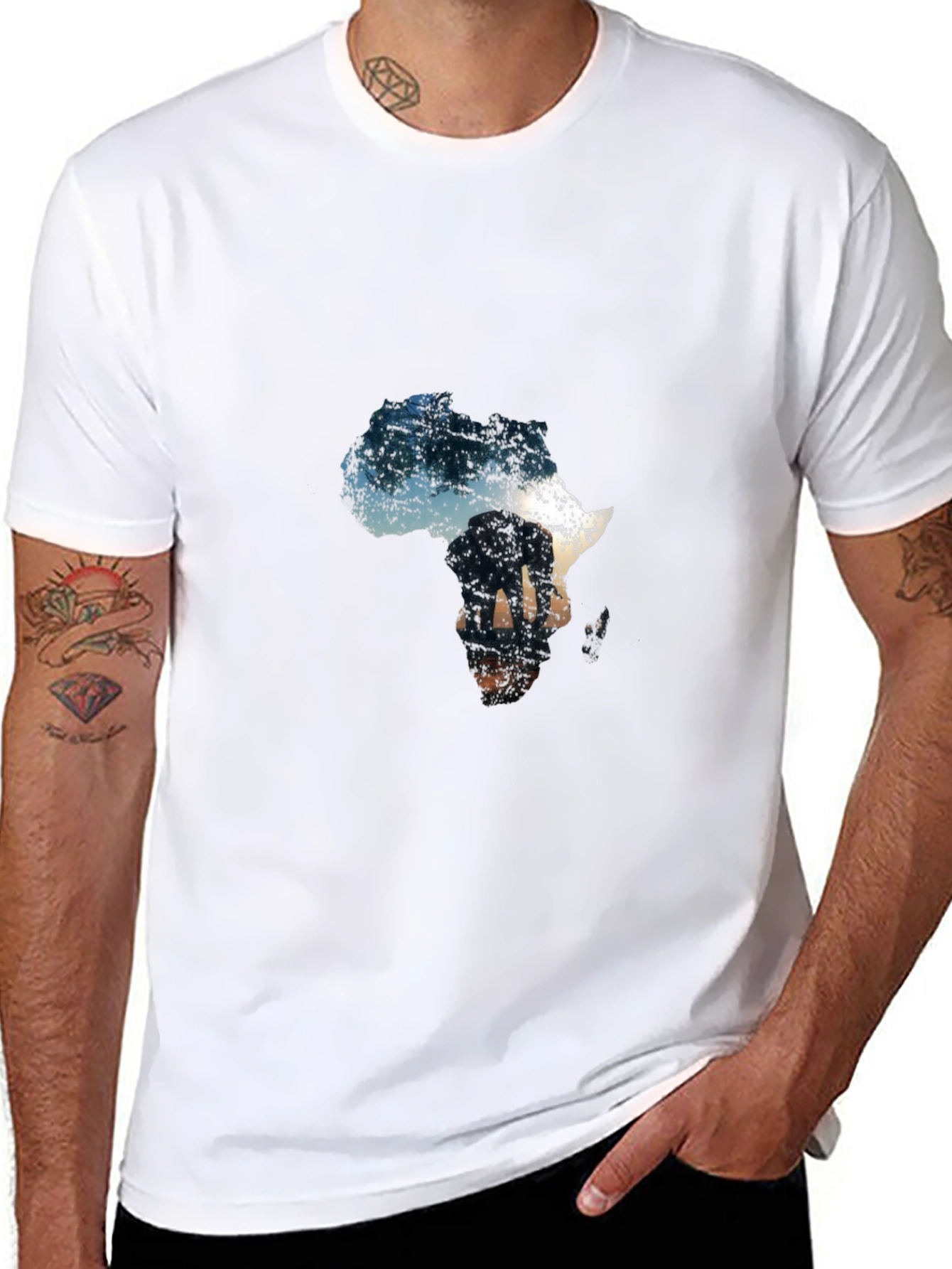 Africa Elephant Graphic Tee - Black Cotton Casual Shirt