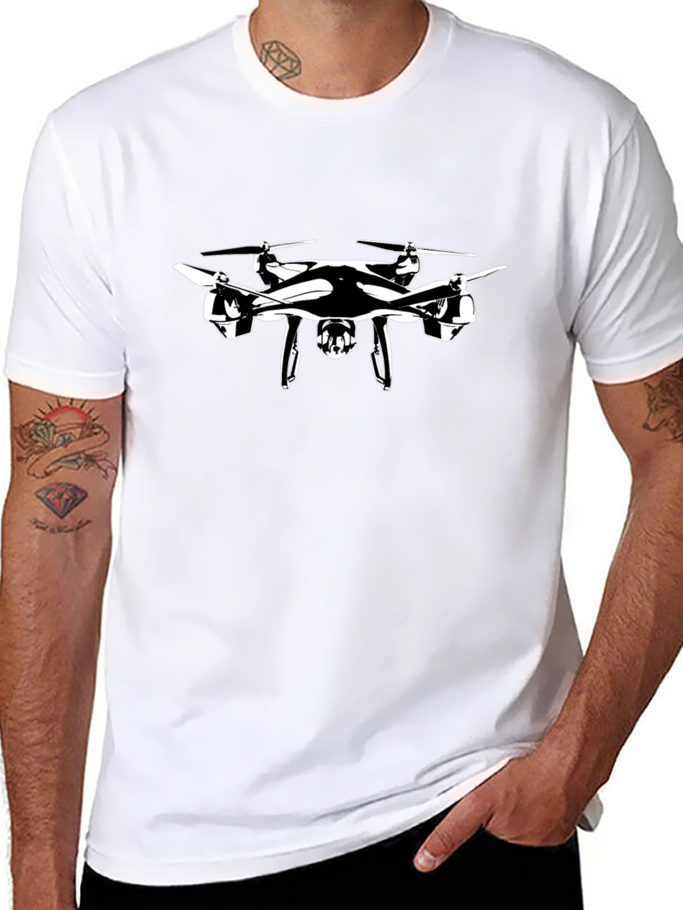 Drone Graphic T-Shirt - Black Cotton Tee