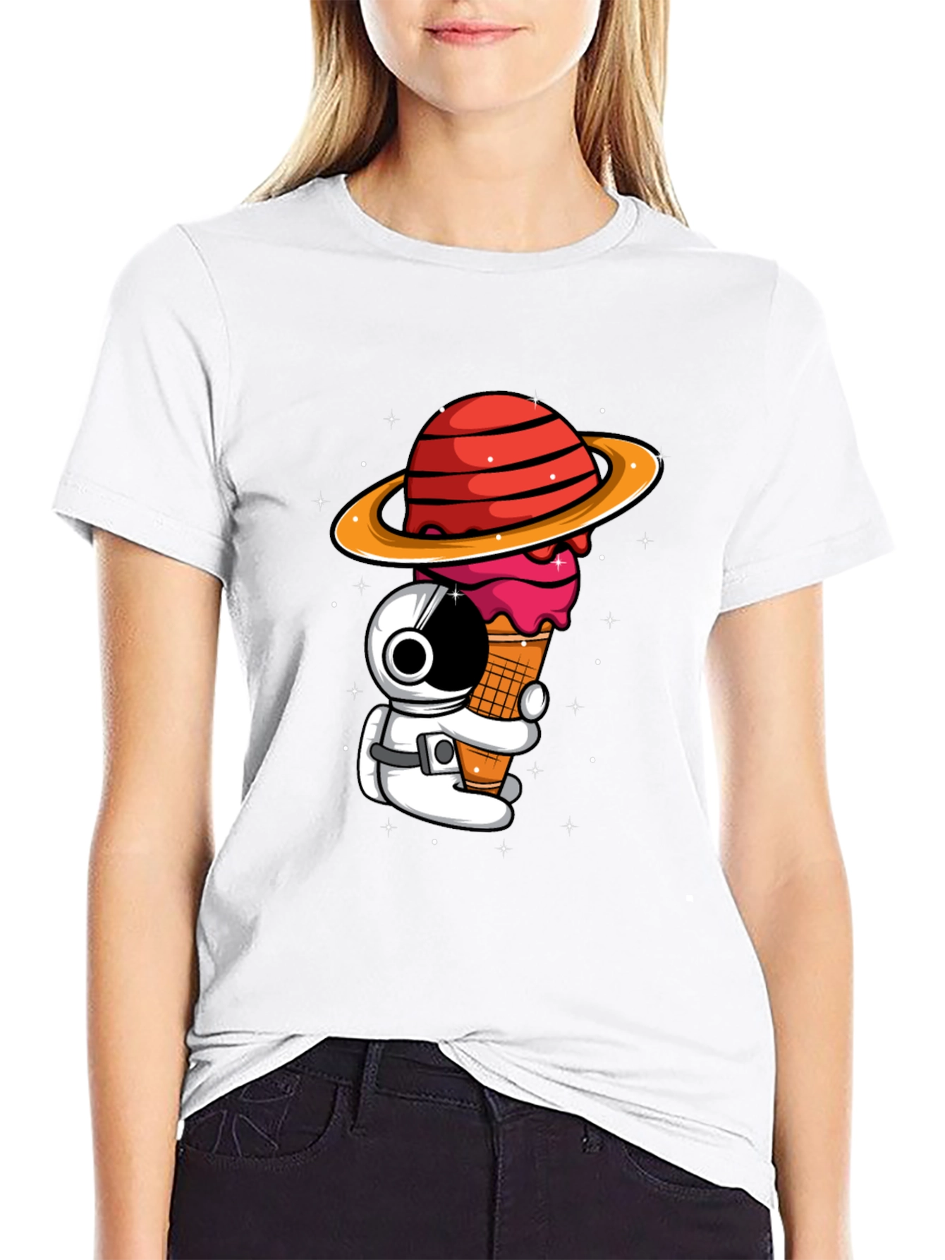 Astronaut Ice Cream Planet Graphic T-Shirt