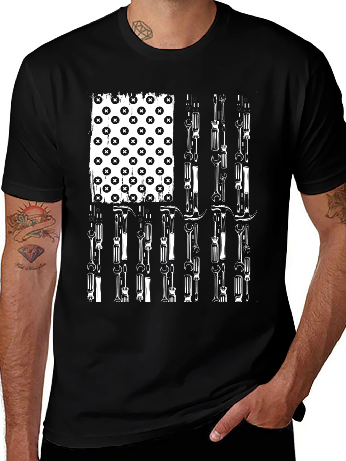 American Flag Mechanic Tools T-Shirt