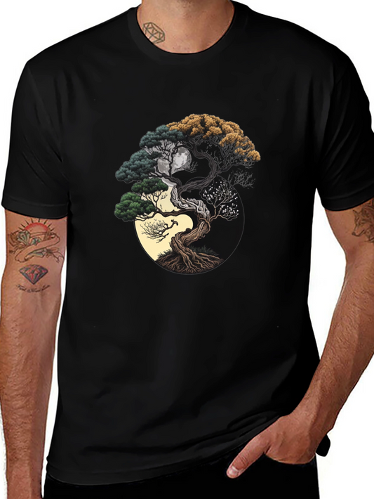 Yin Yang Bonsai Tree Graphic Tee - Unisex Black T-Shirt