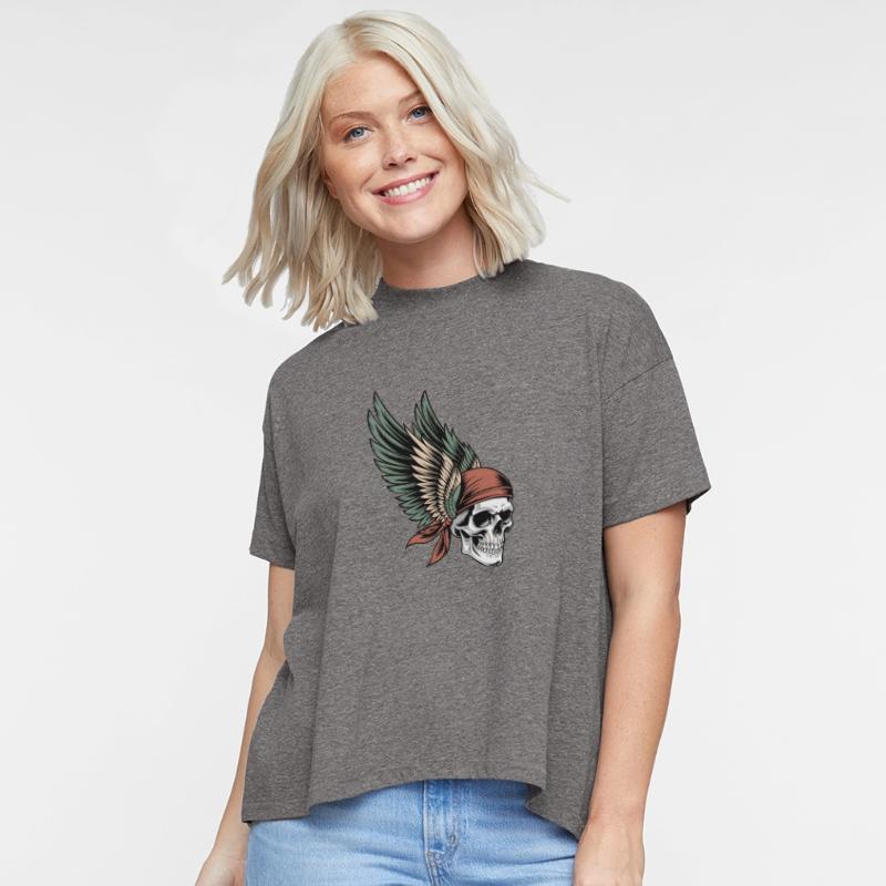 Biker Skull With Feathered Wings Right Facing