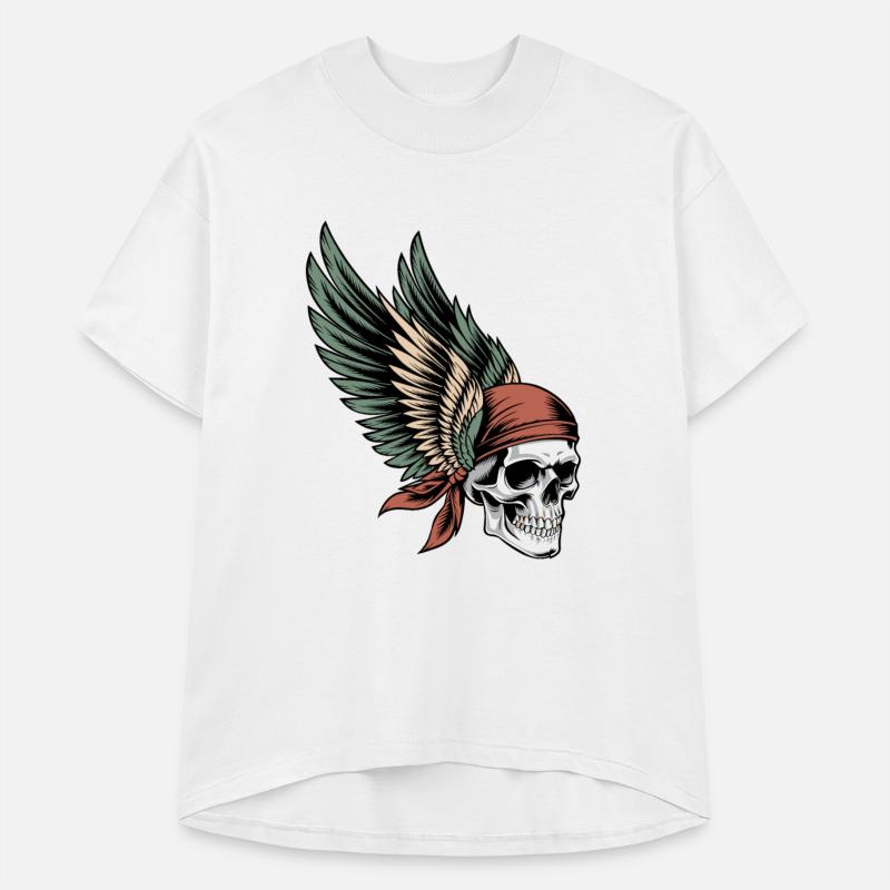 Biker Skull With Feathered Wings Right Facing