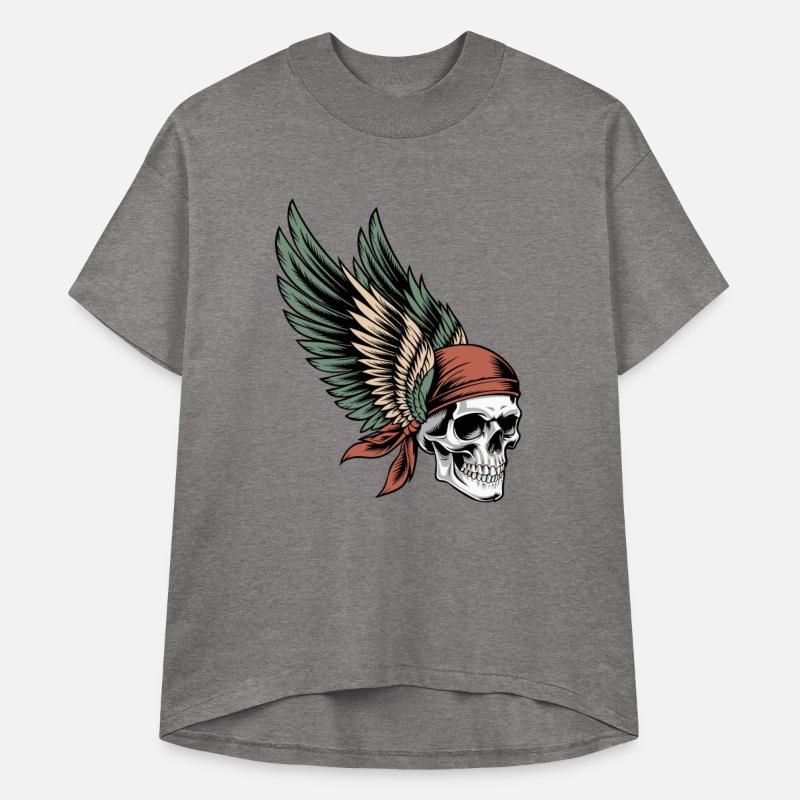 Biker Skull With Feathered Wings Right Facing