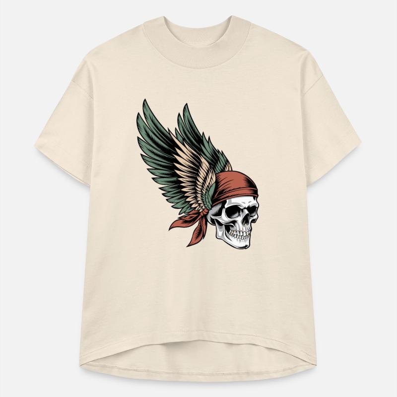 Biker Skull With Feathered Wings Right Facing