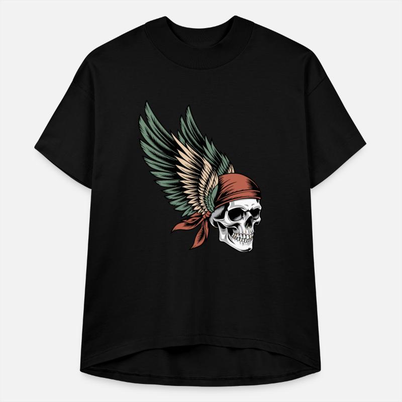 Biker Skull With Feathered Wings Right Facing