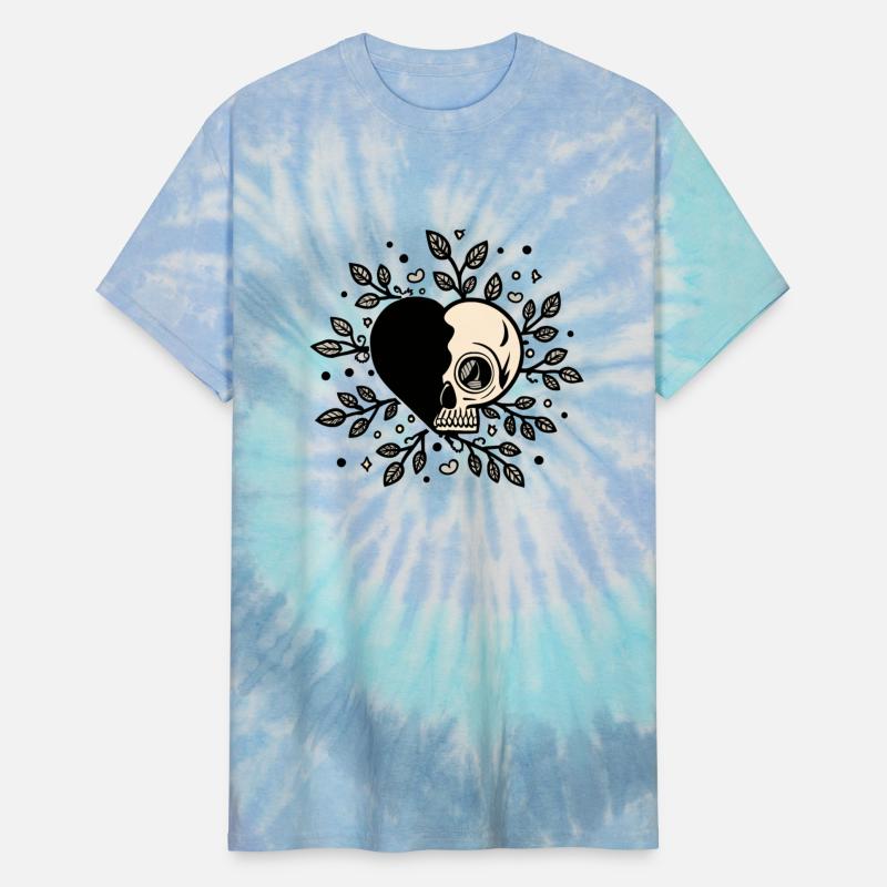 Black Heart Skull Leaves Design