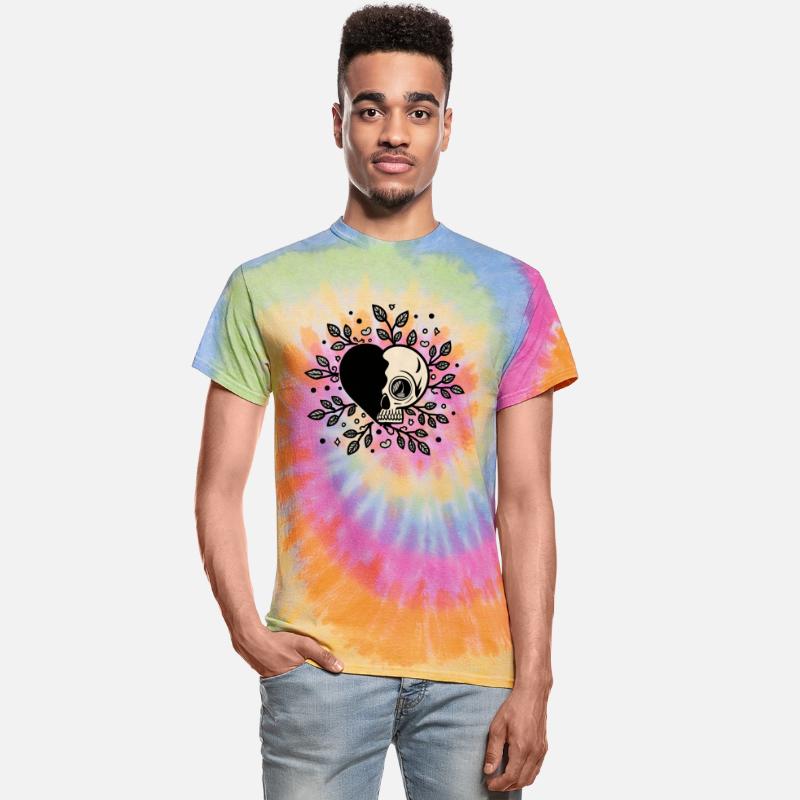 Black Heart Skull Leaves Design