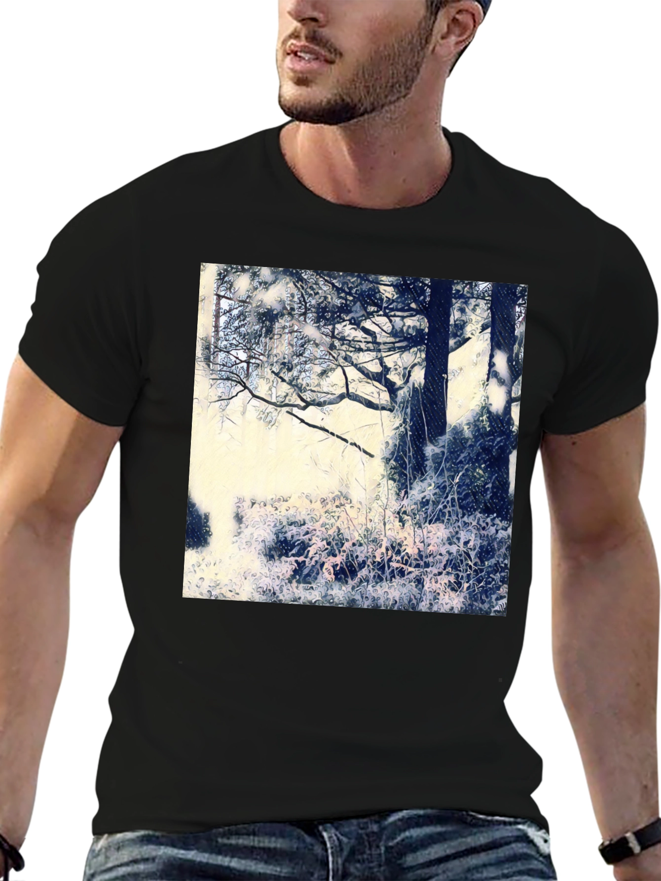 Artistic Nature Scene Black T-Shirt