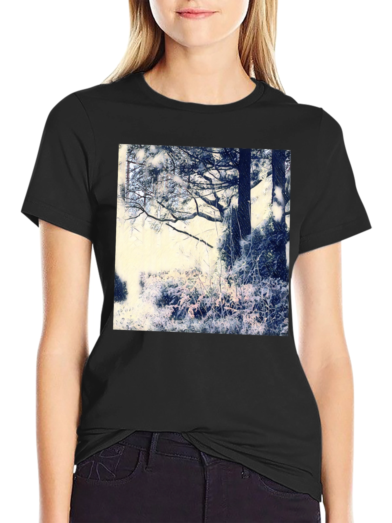 Artistic Nature Scene Black T-Shirt