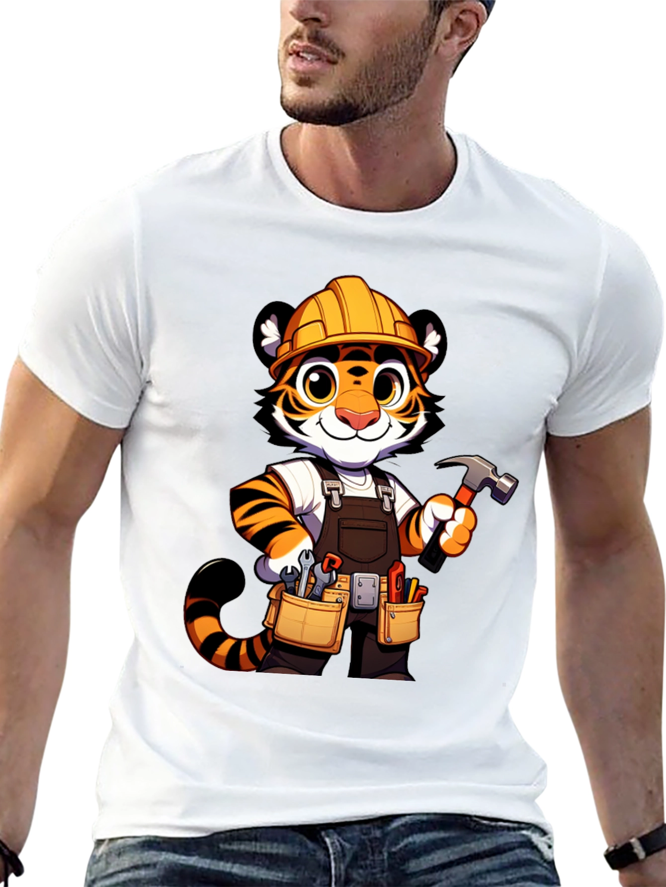 Tiger Builder Graphic Tee - Cartoon Construction