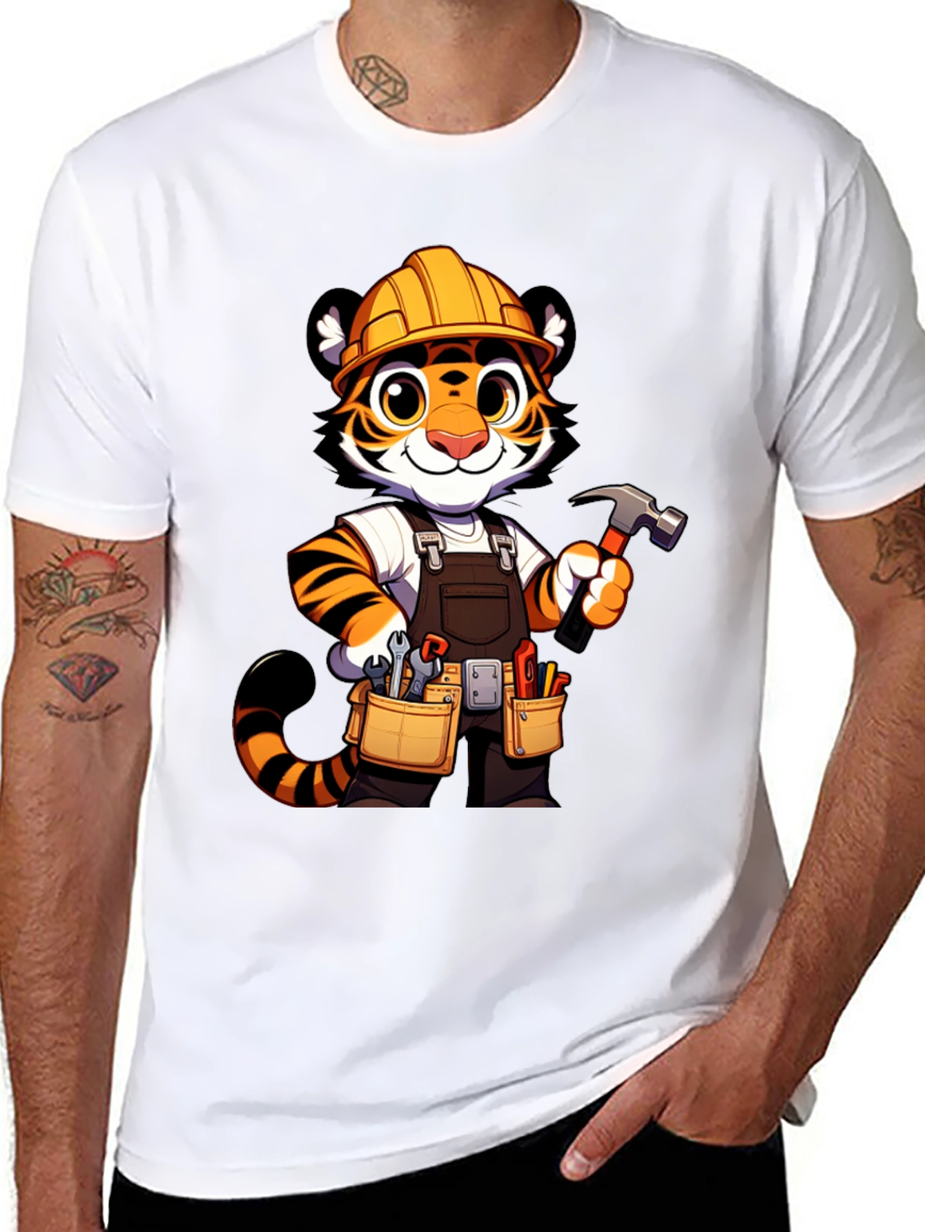 Tiger Builder Graphic Tee - Cartoon Construction
