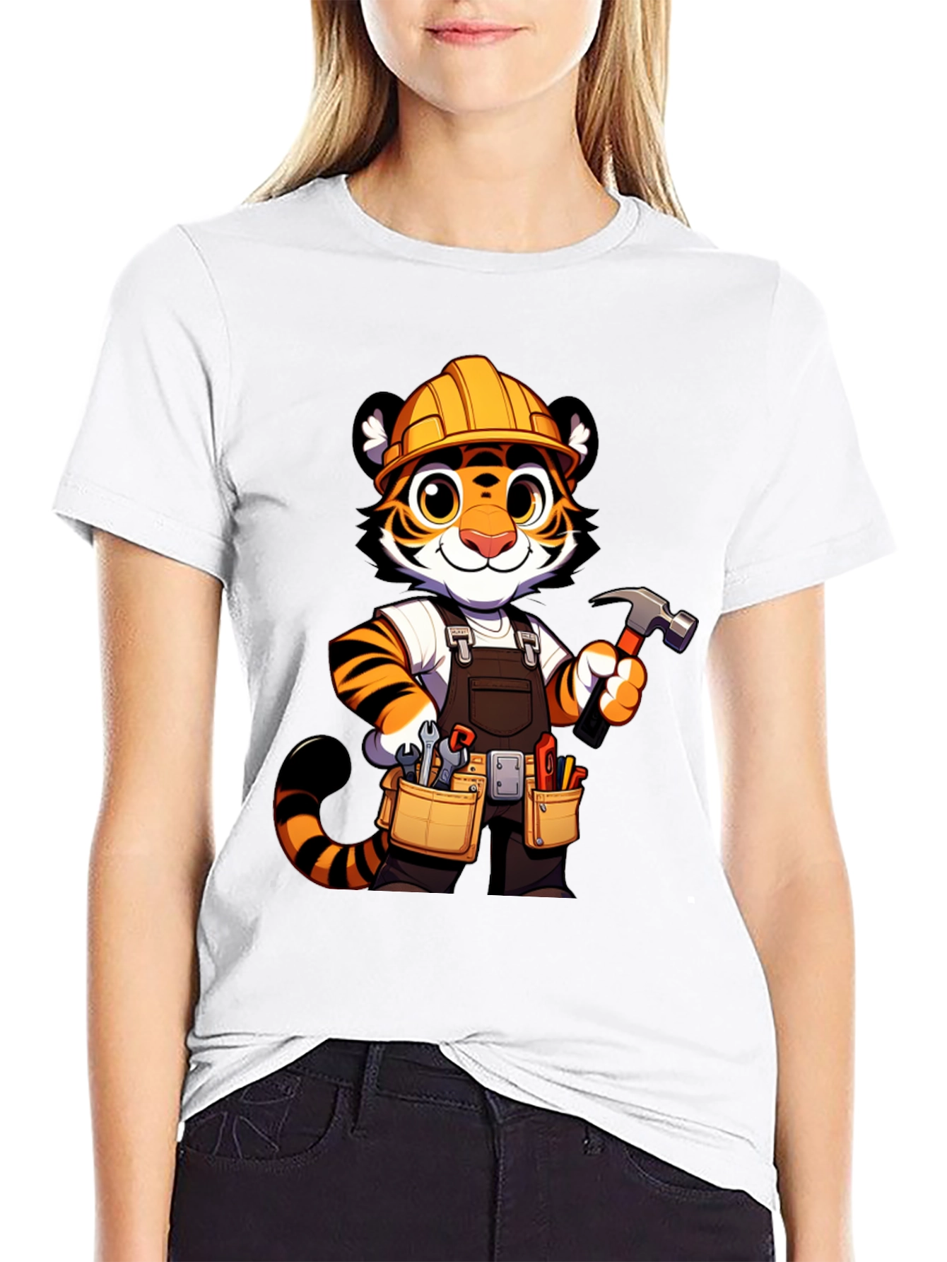 Tiger Builder Graphic Tee - Cartoon Construction