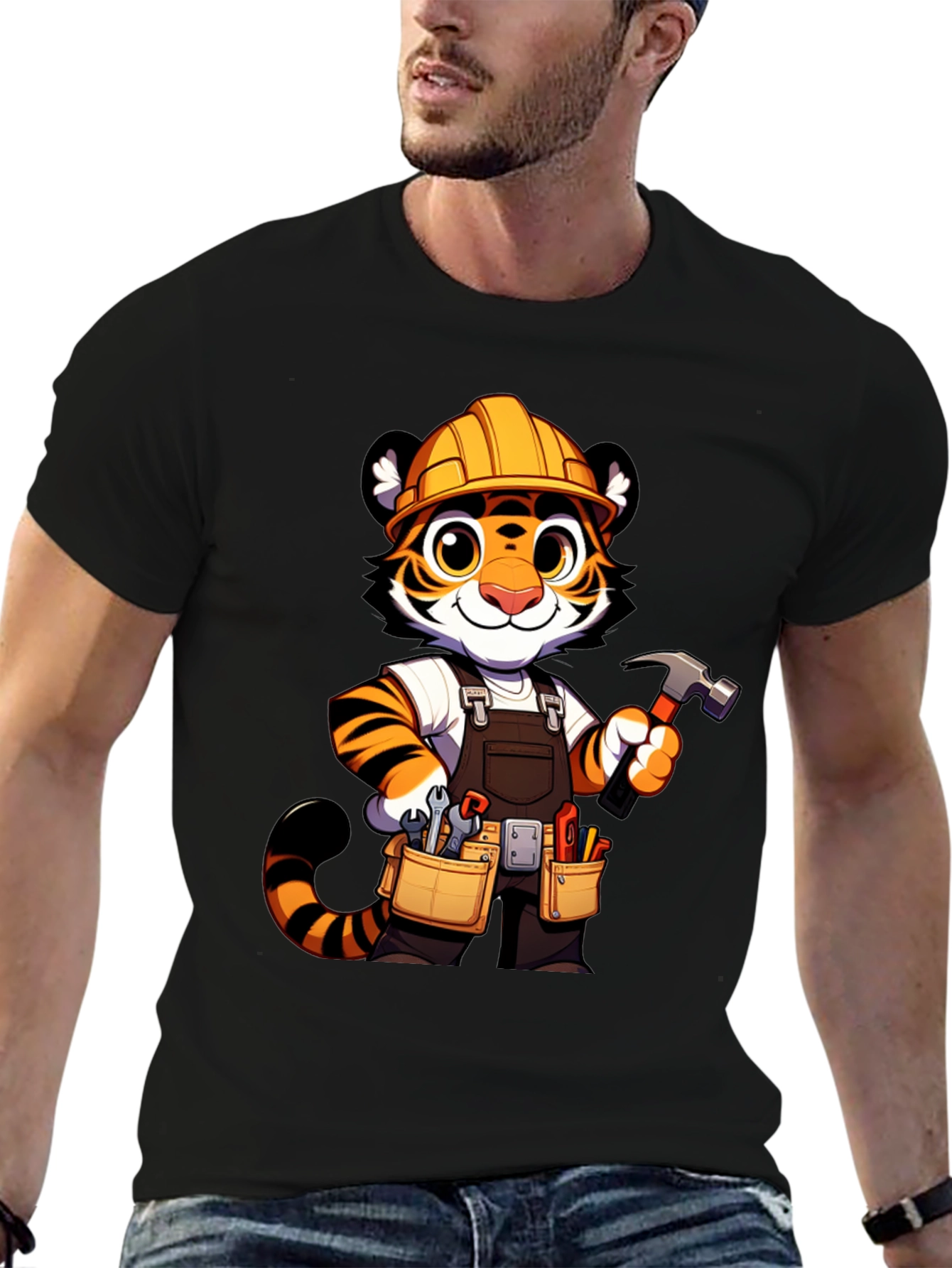 Tiger Builder Graphic Tee - Cartoon Construction