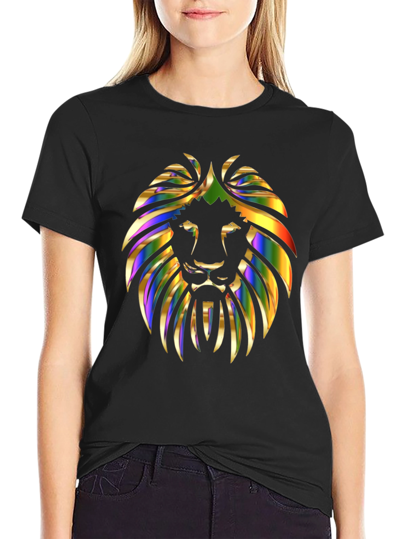 Vibrant Lion Graphic Print Mens Black T-Shirt