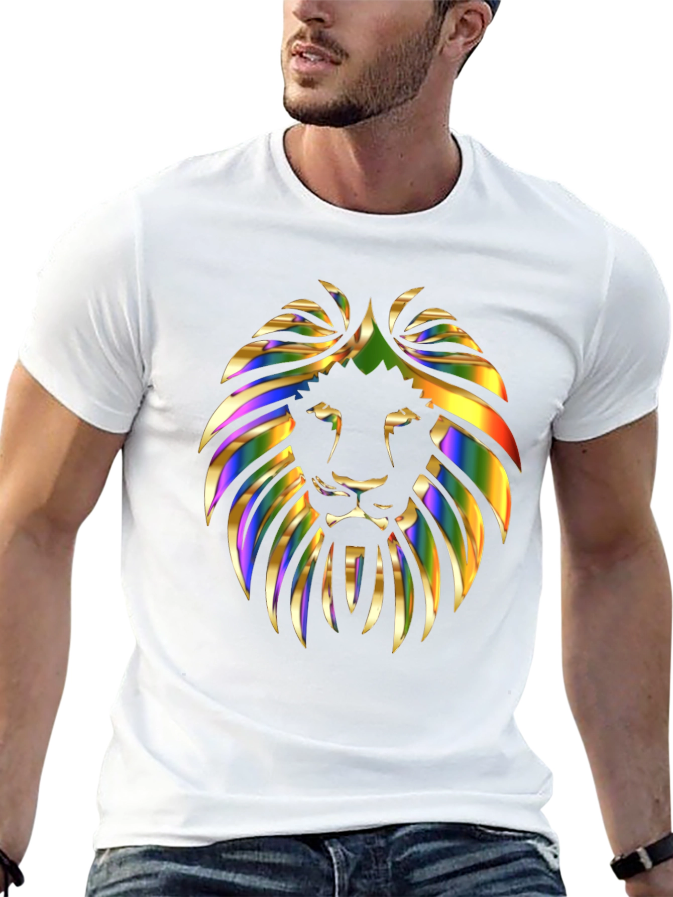 Vibrant Lion Graphic Print Mens Black T-Shirt