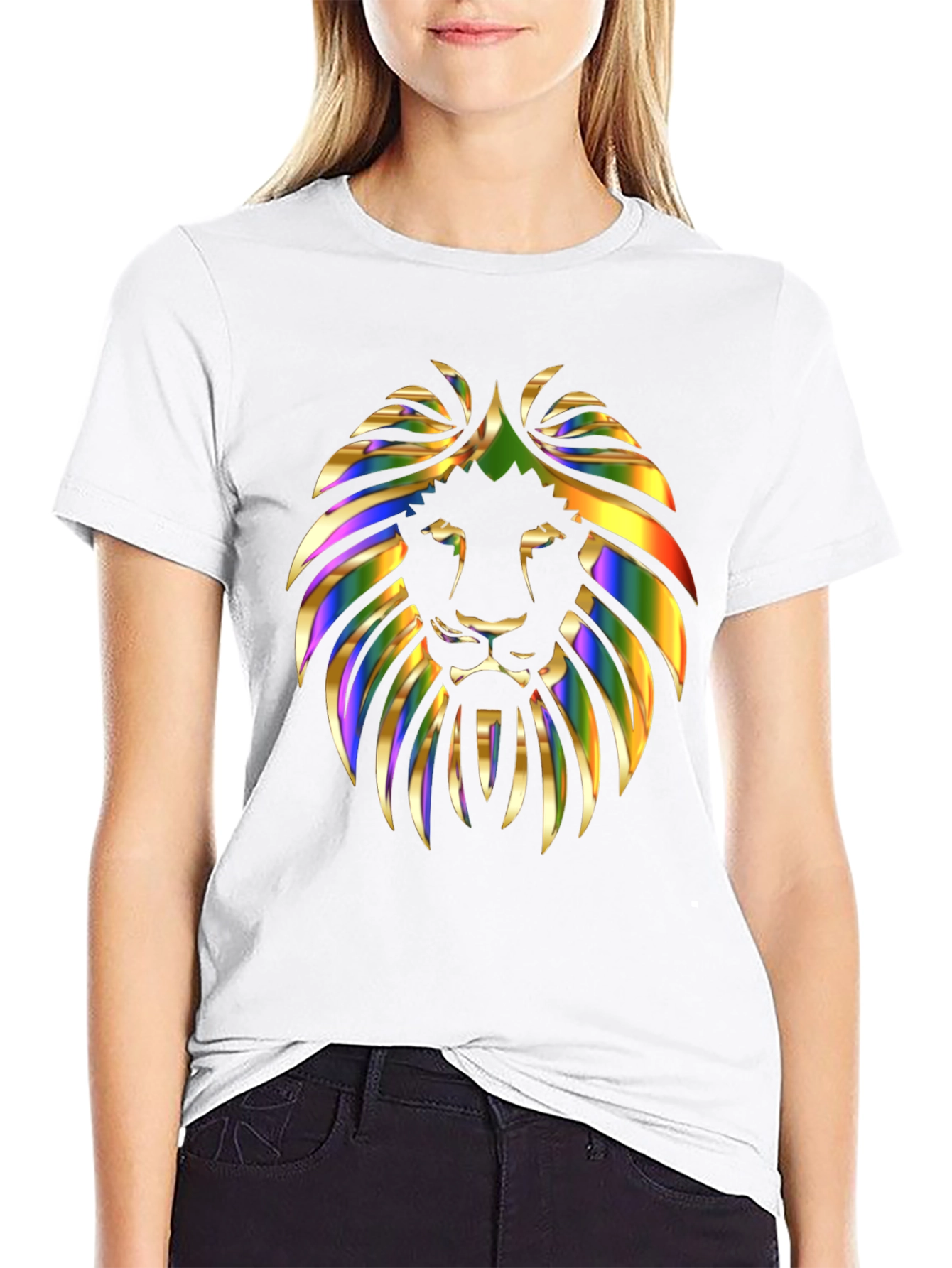 Vibrant Lion Graphic Print Mens Black T-Shirt