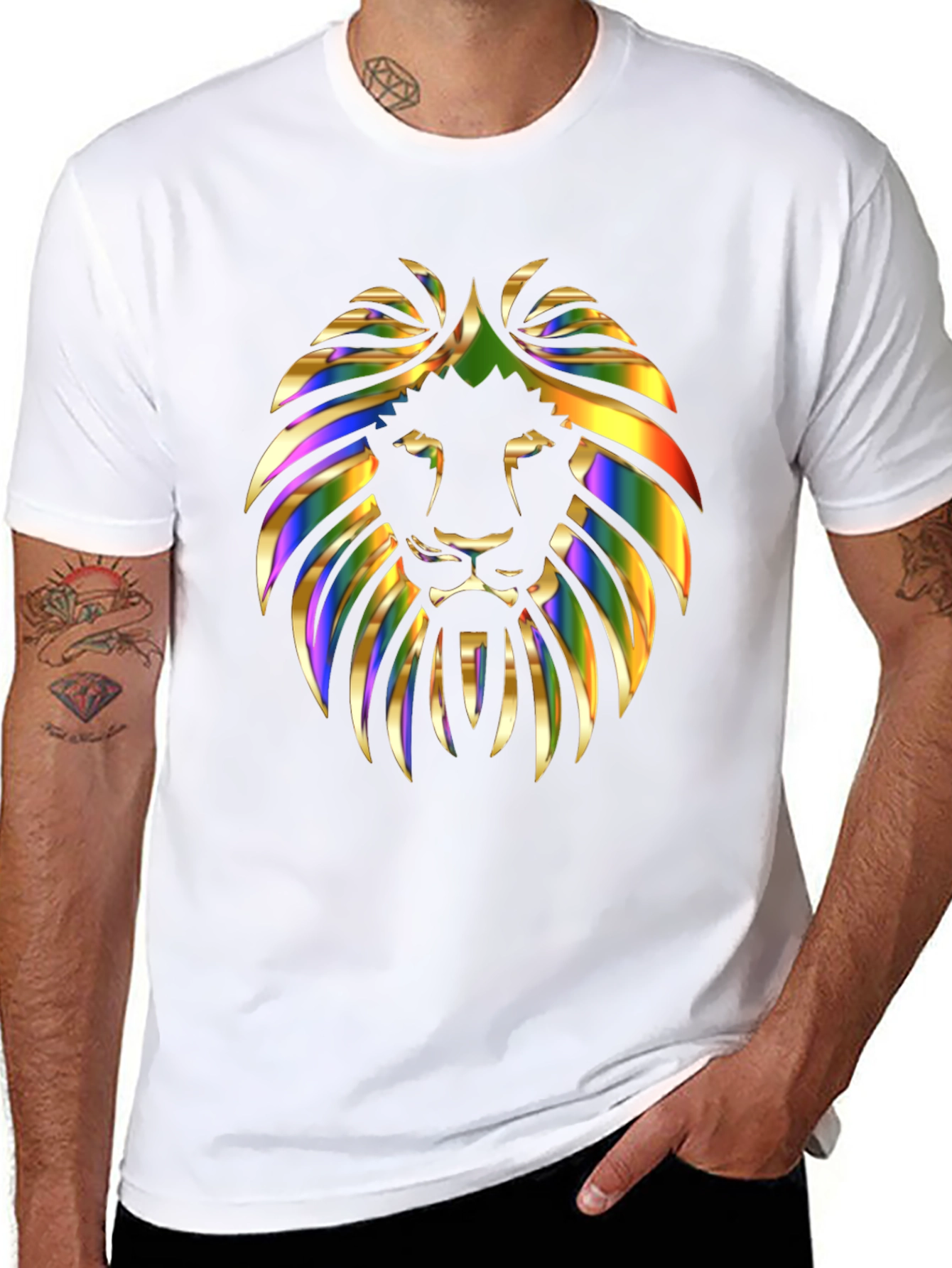 Vibrant Lion Graphic Print Mens Black T-Shirt