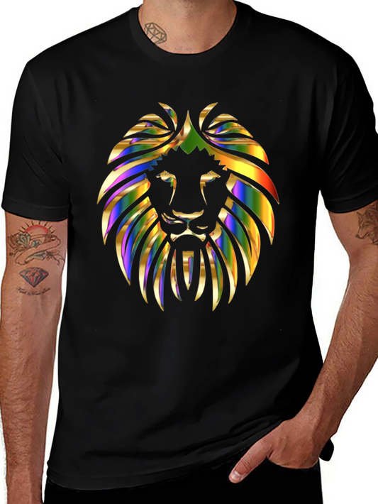 Vibrant Lion Graphic Print Mens Black T-Shirt