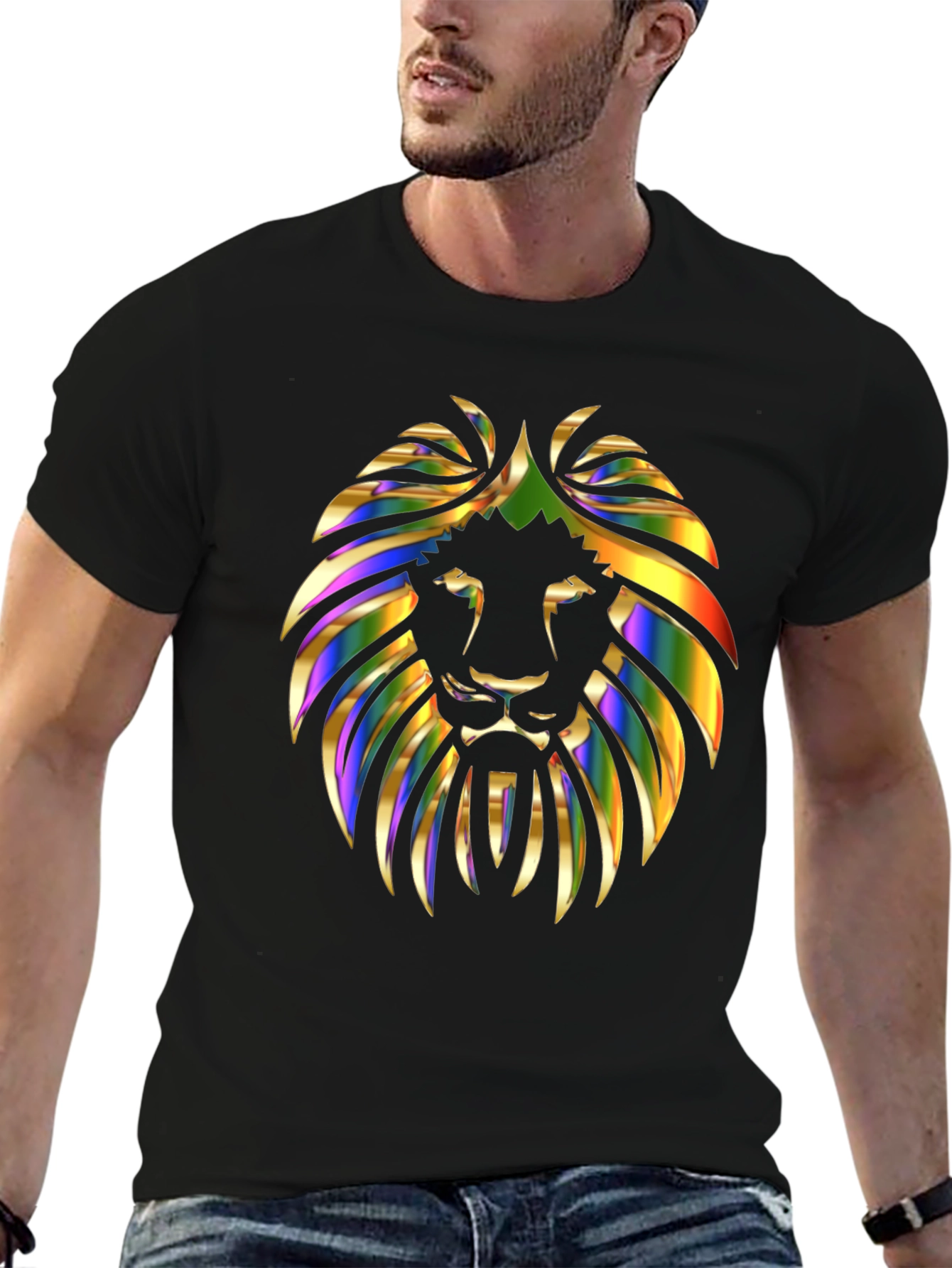 Vibrant Lion Graphic Print Mens Black T-Shirt