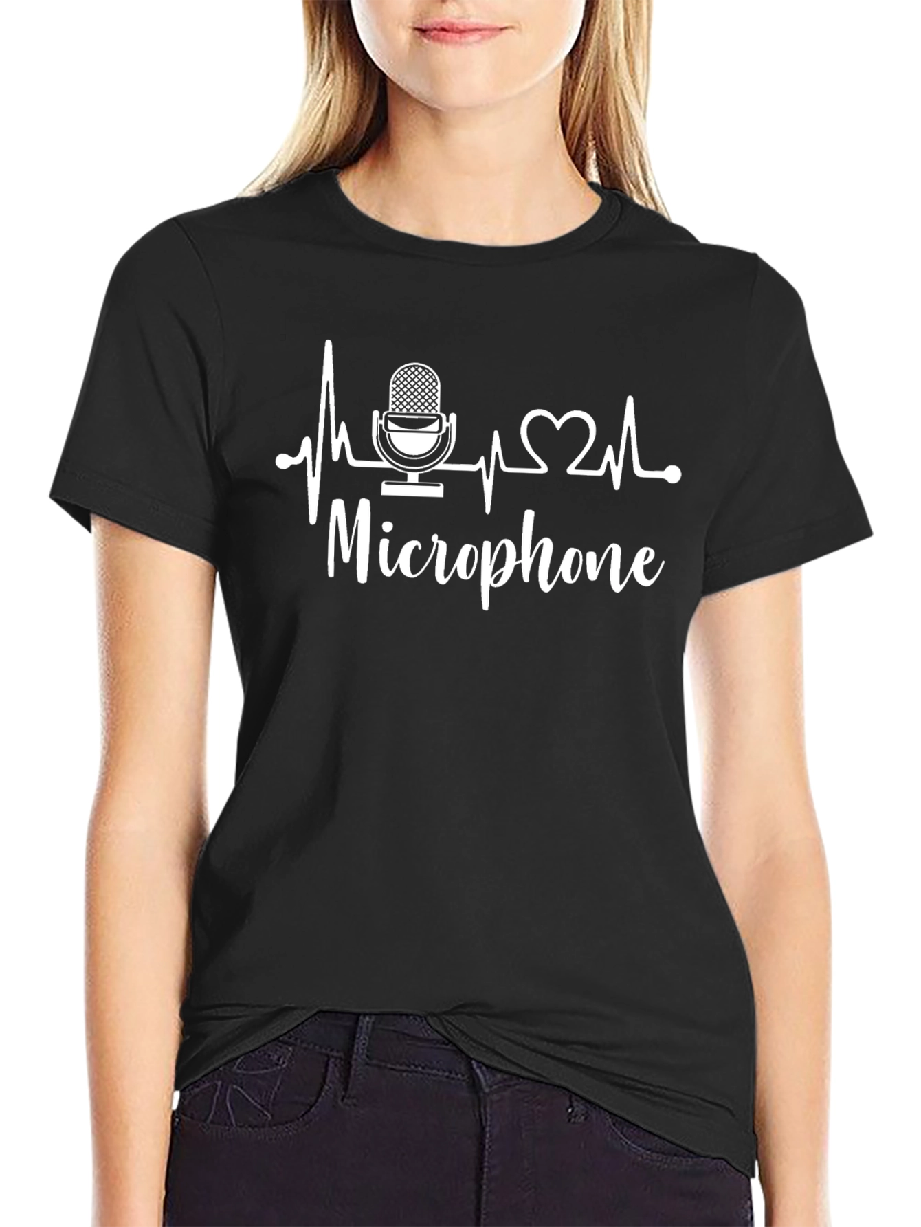 Microphone Heartbeat Graphic Tee - Black