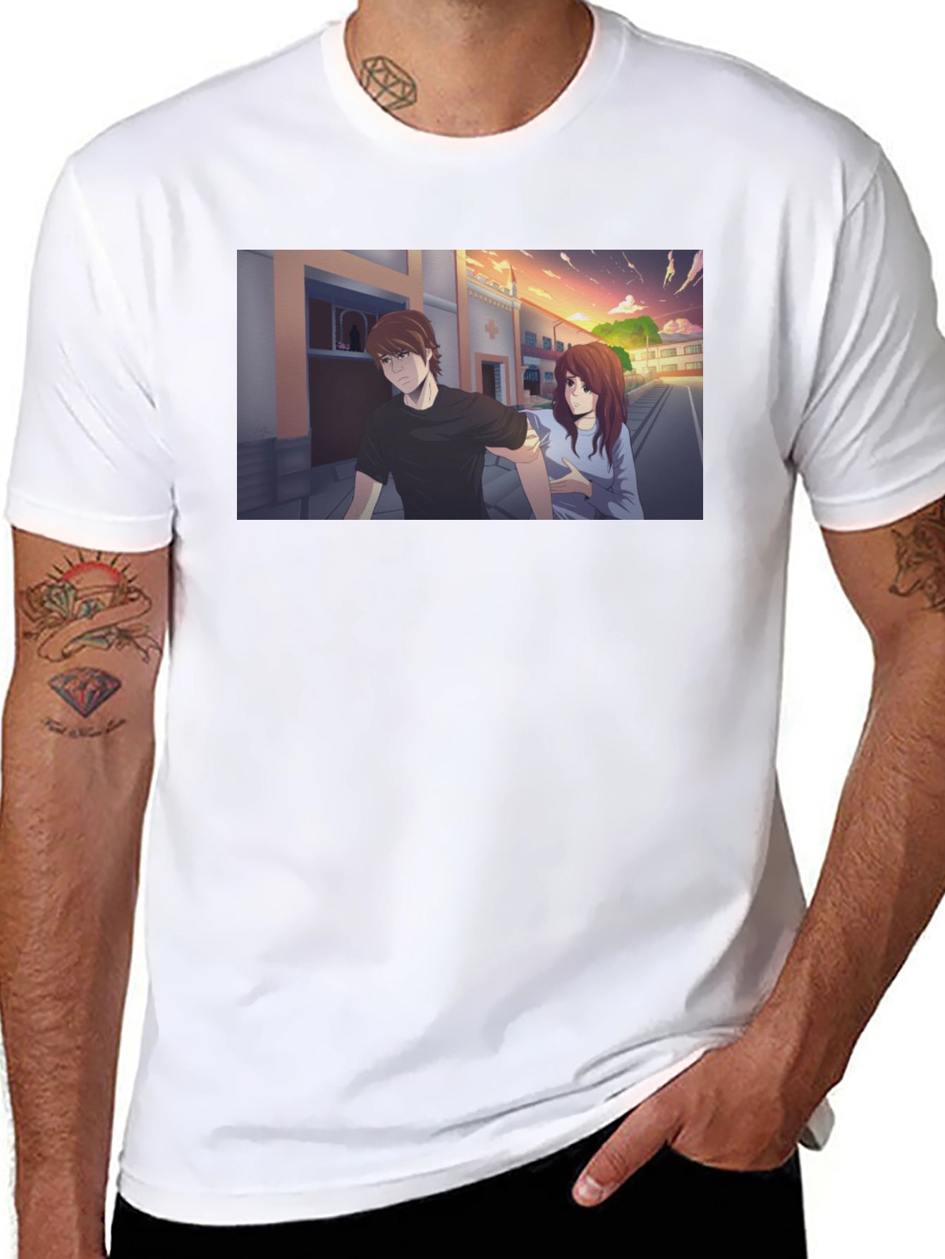 Anime Couple Graphic Black T-Shirt