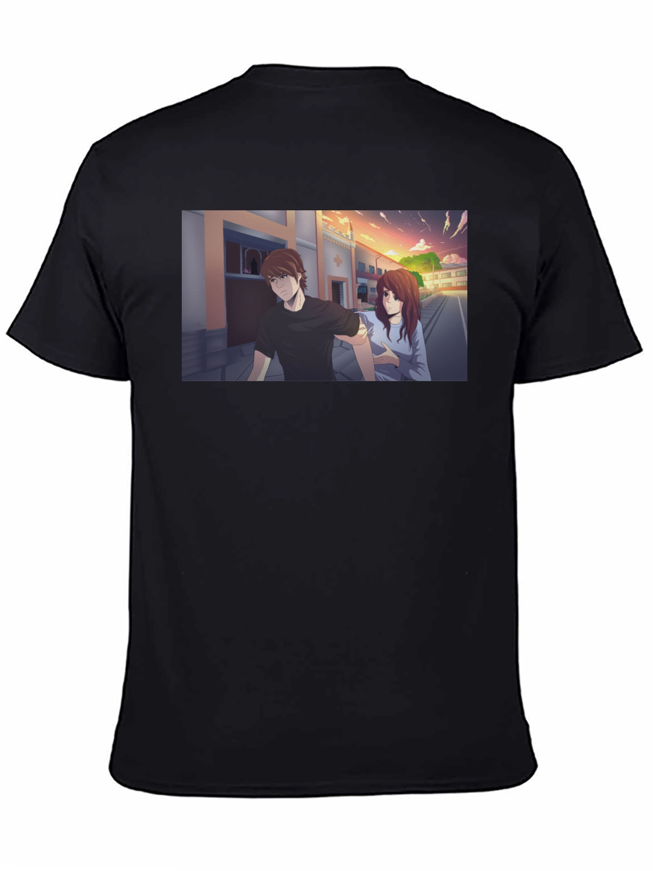 Anime Couple Graphic Black T-Shirt