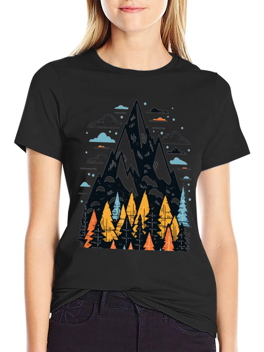 Mountain & Trees Graphic Tee - Nature Lovers Black T-Shirt