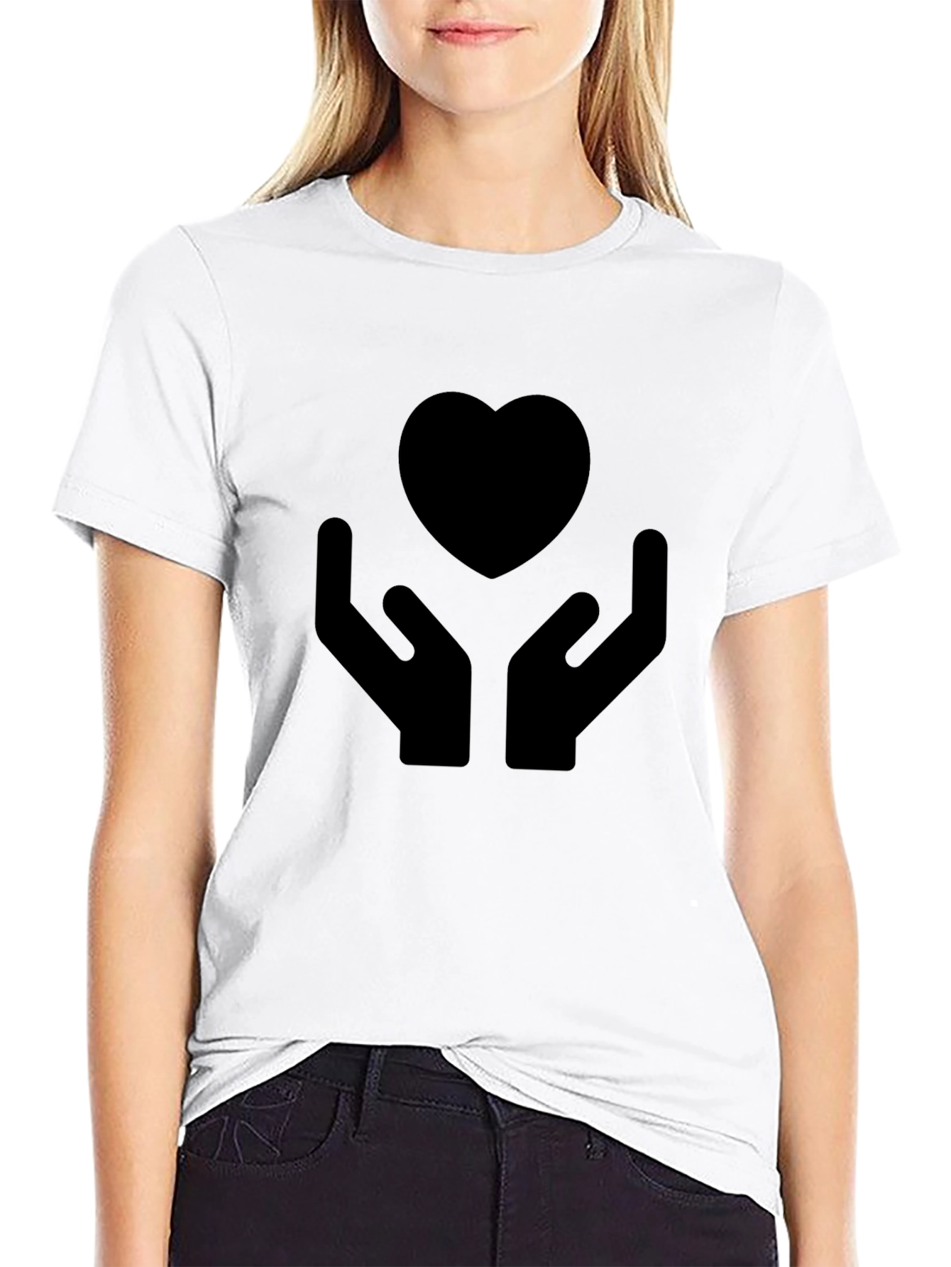 Heart Hands Graphic Tee - Black Cotton T-Shirt