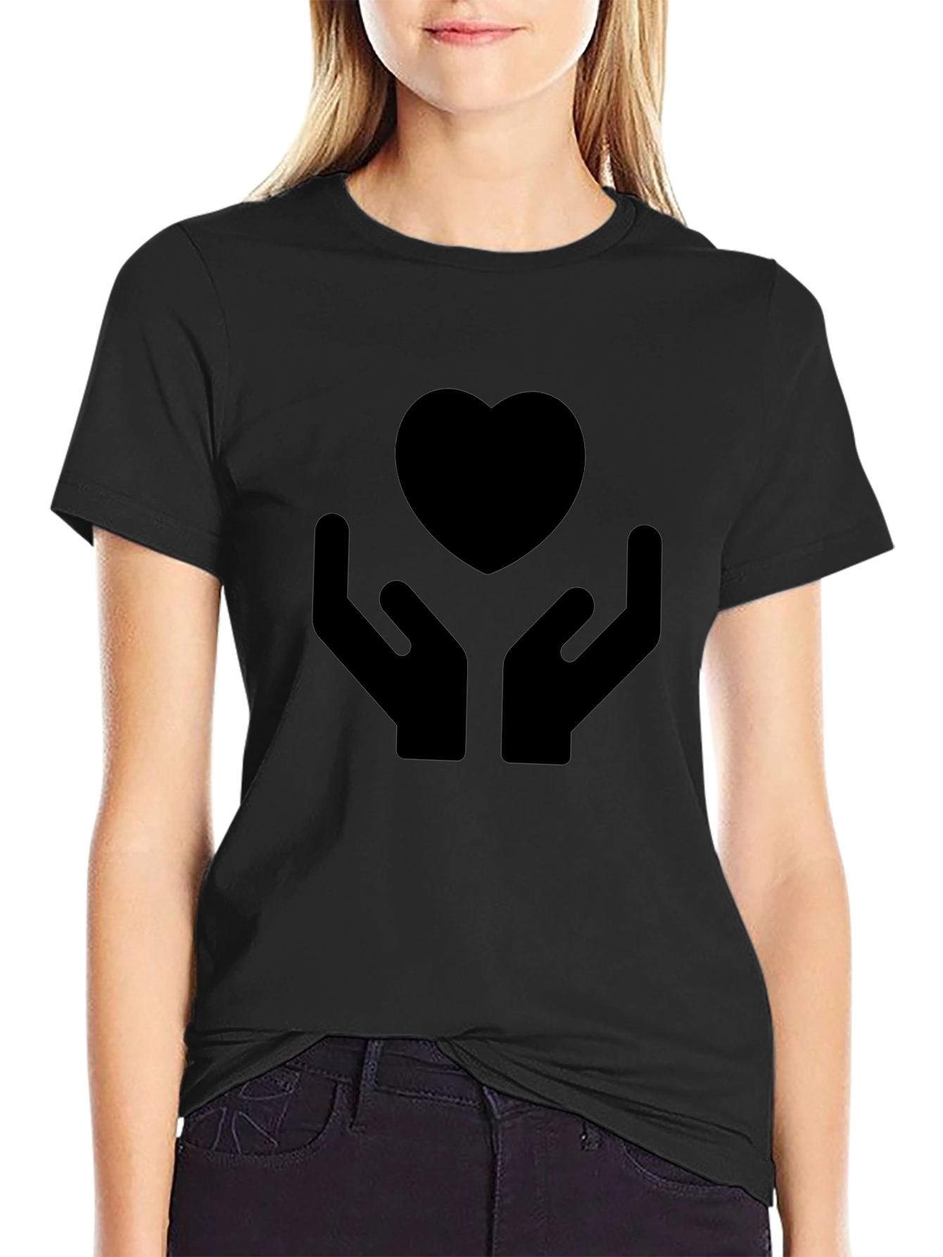 Heart Hands Graphic Tee - Black Cotton T-Shirt
