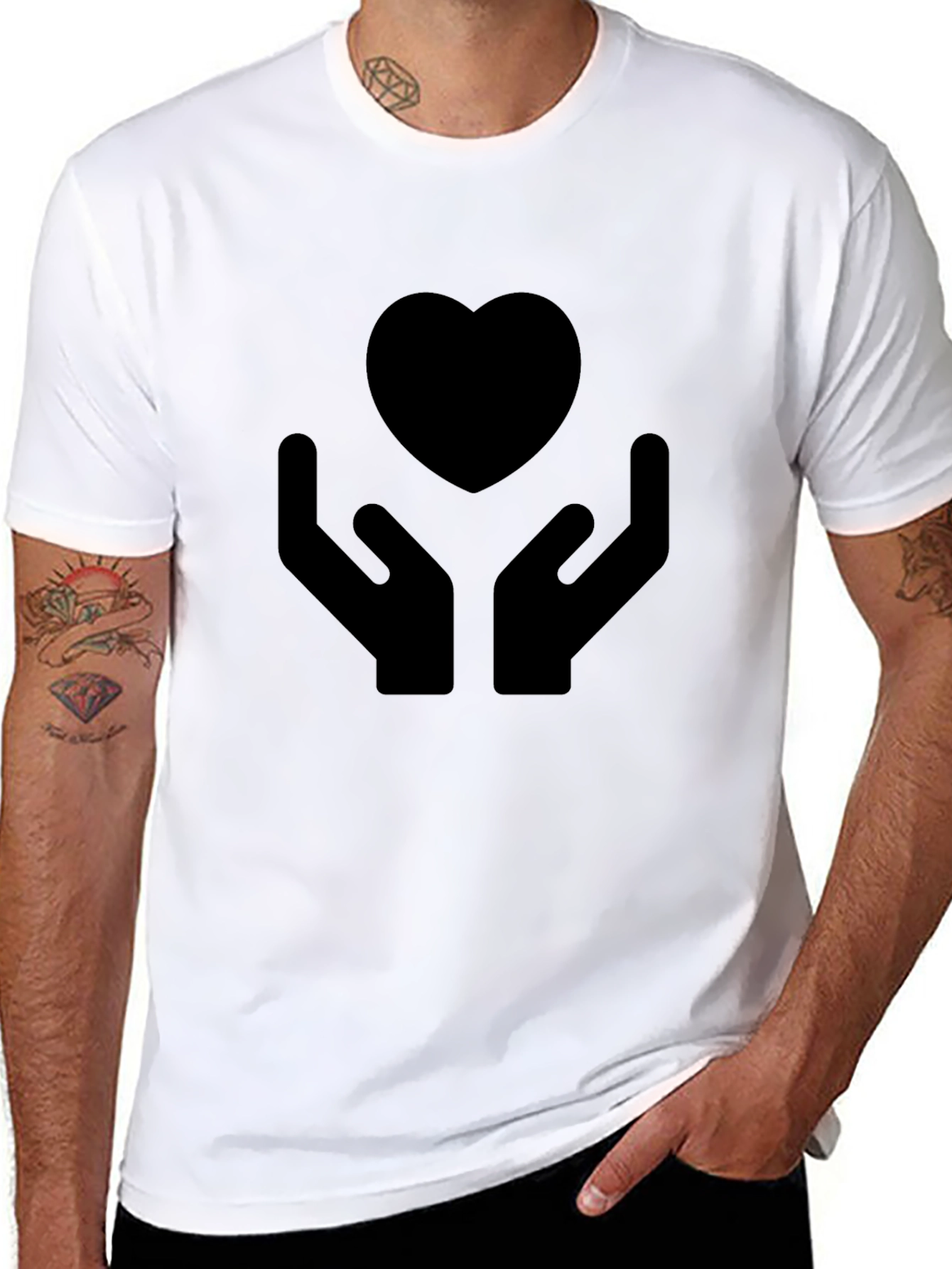 Heart Hands Graphic Tee - Black Cotton T-Shirt