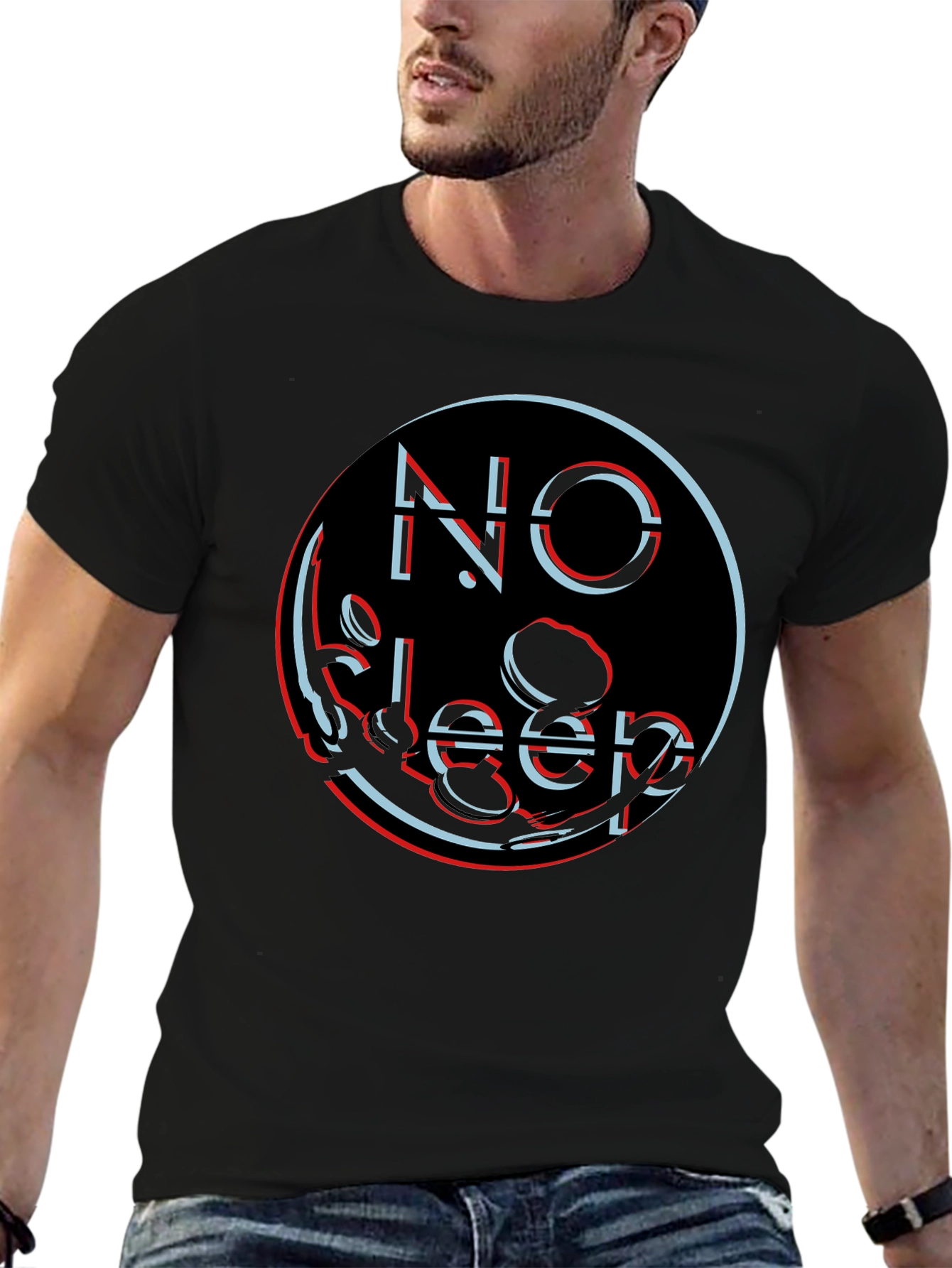 No Sleep Graphic Tee - Black Cotton Blend Shirt