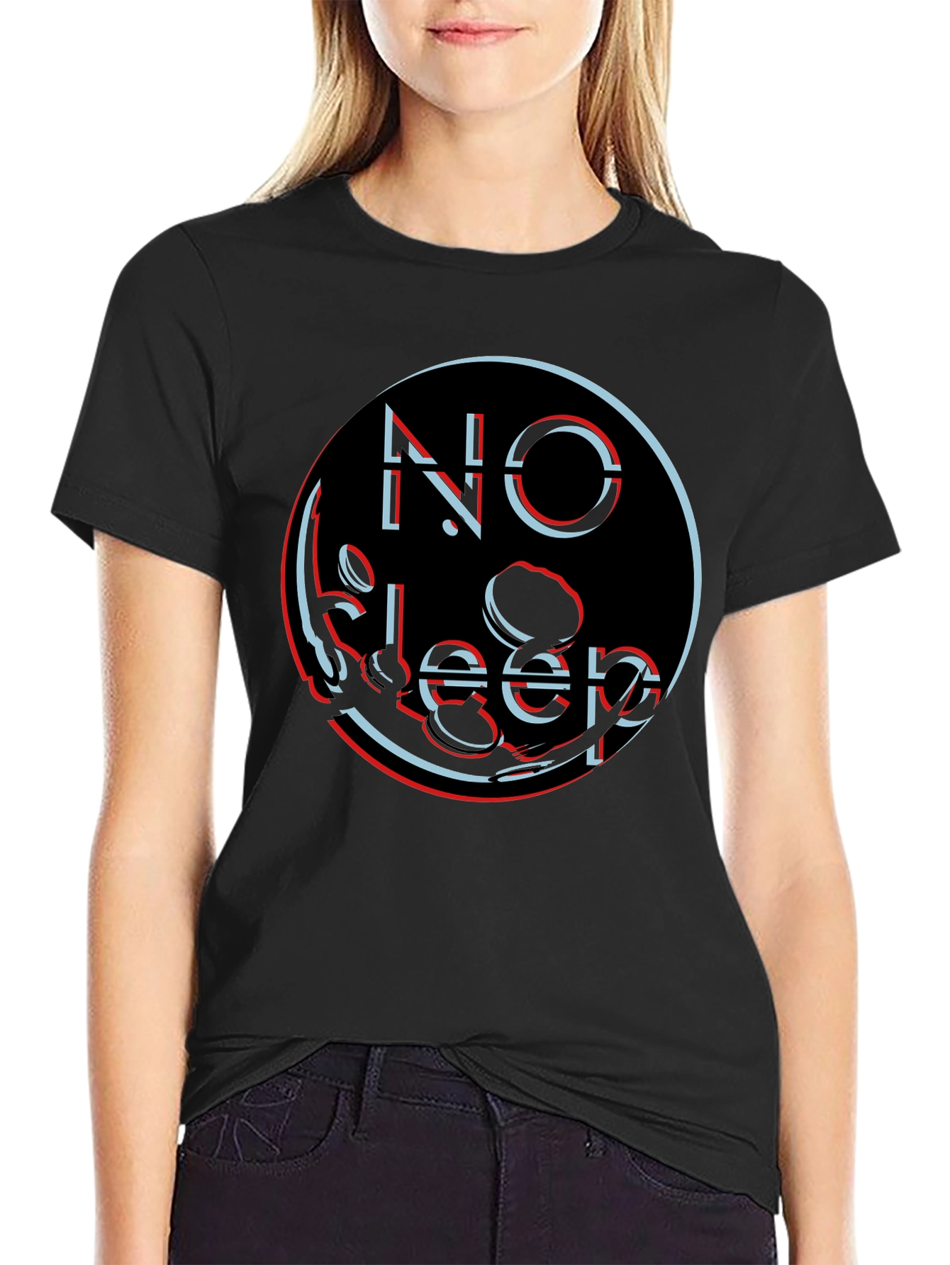 No Sleep Graphic Tee - Black Cotton Blend Shirt