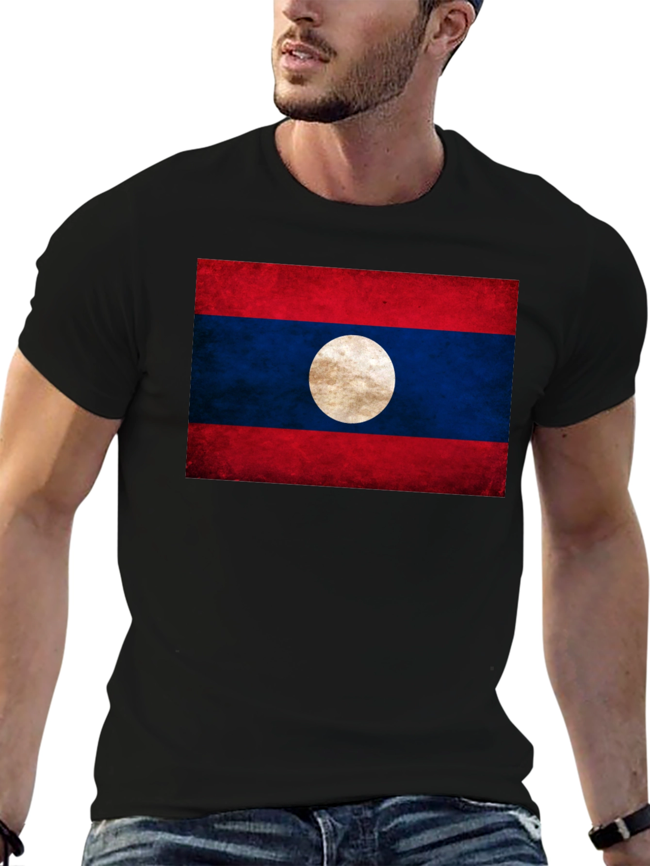 Laos Flag T-Shirt - Distressed Look