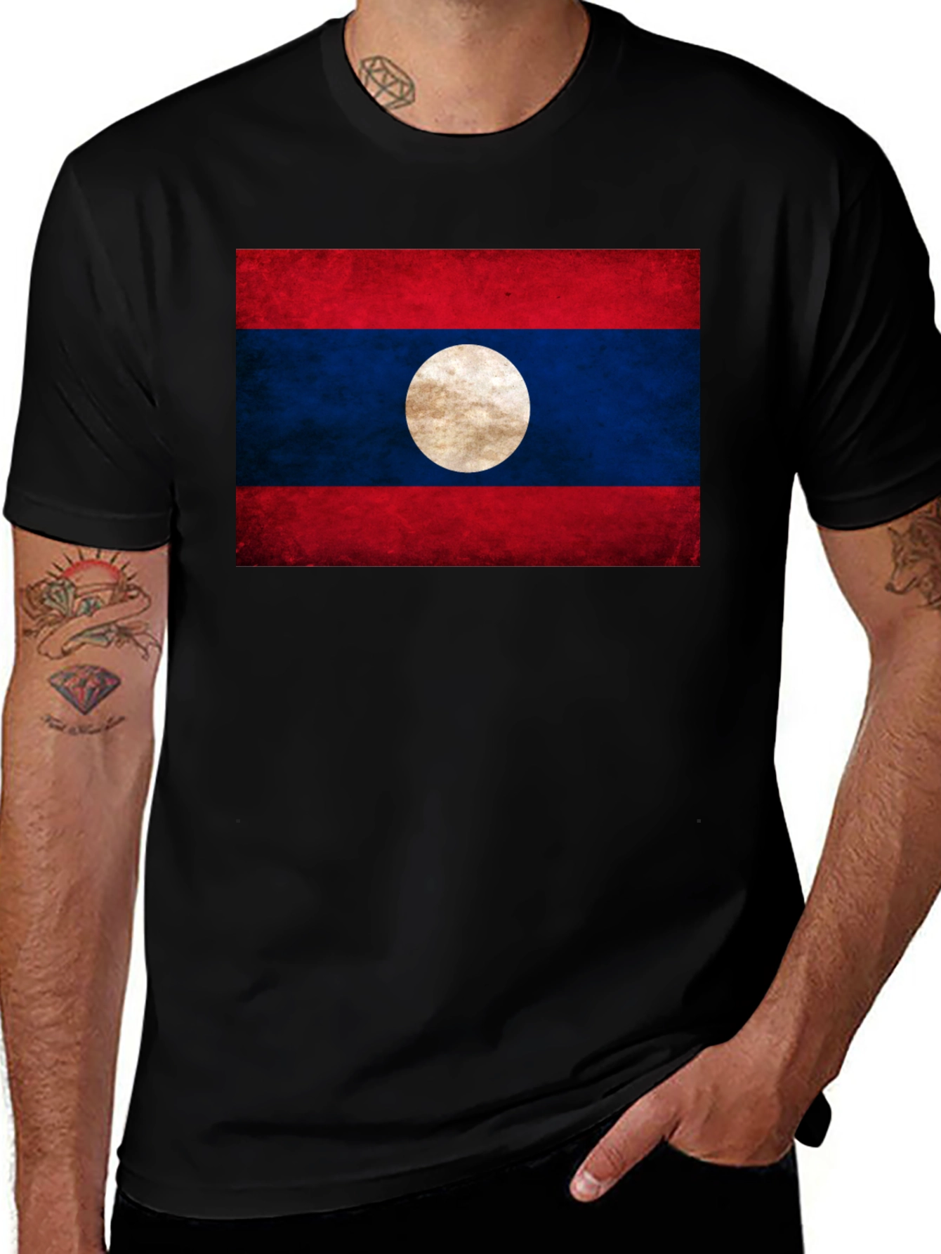 Laos Flag T-Shirt - Distressed Look