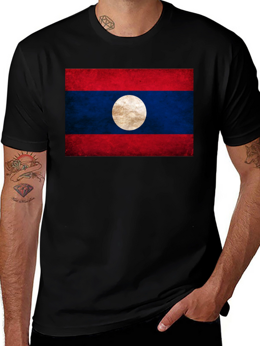 Laos Flag T-Shirt - Distressed Look