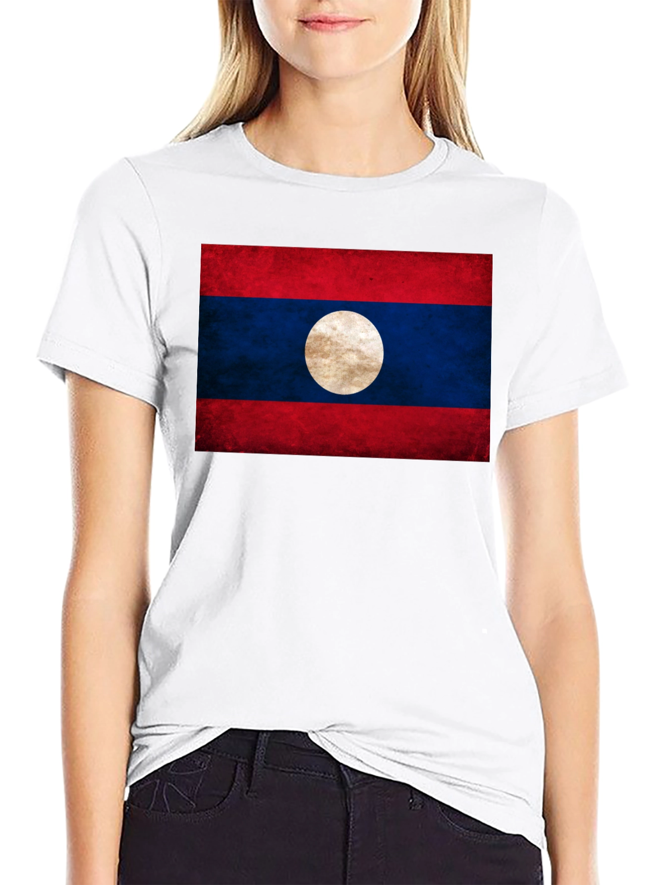Laos Flag T-Shirt - Distressed Look