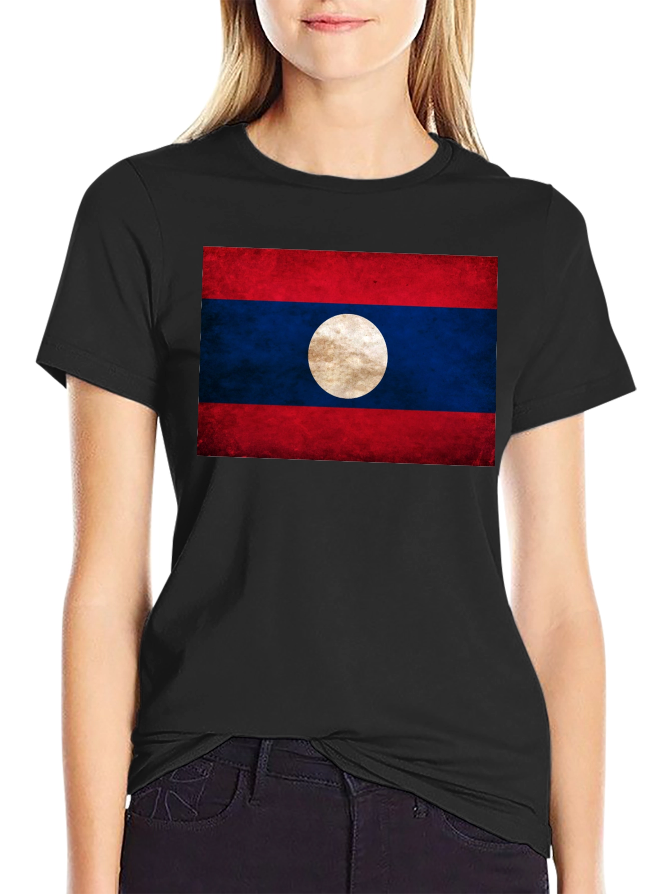 Laos Flag T-Shirt - Distressed Look